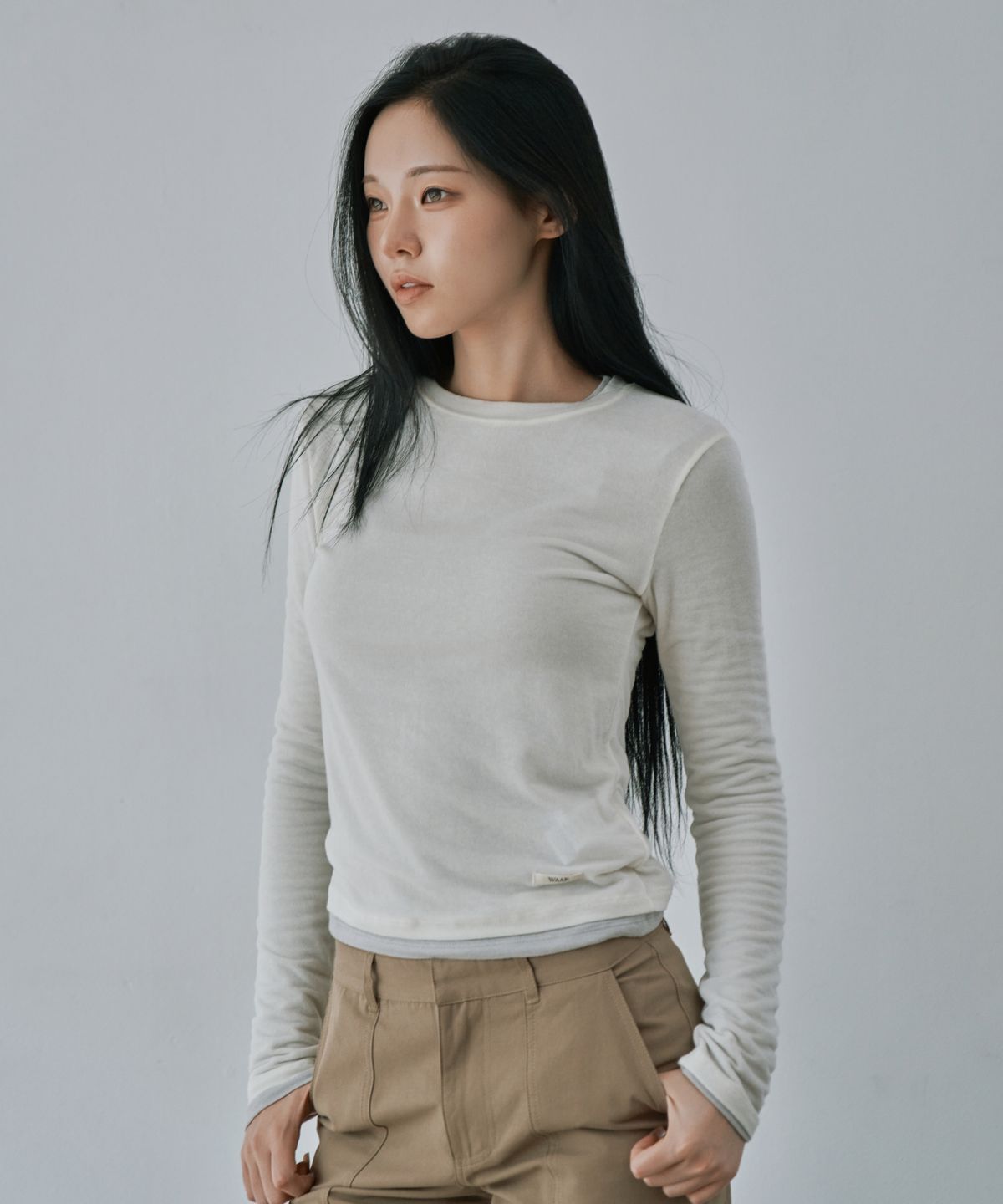와르 포 우먼(WAARFORWOMAN) WT-96 마일드 캐시 티셔츠_아이보리