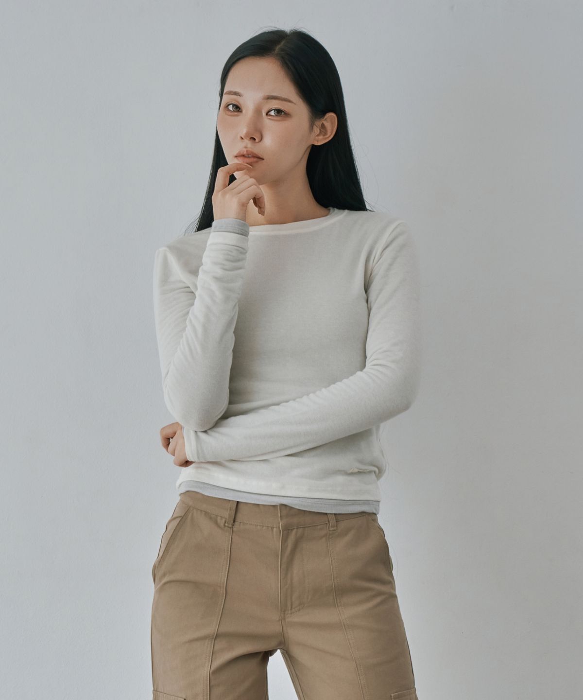 와르 포 우먼(WAARFORWOMAN) WT-96 마일드 캐시 티셔츠_아이보리