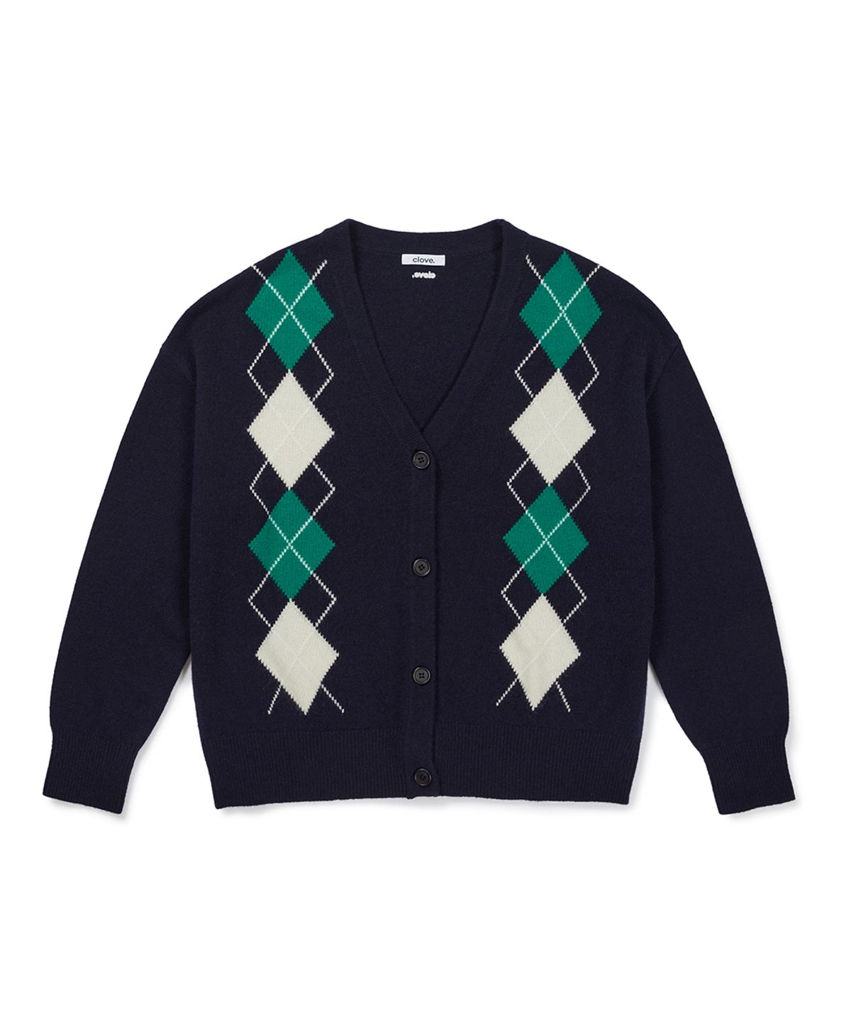 클로브(CLOVE) [26FW clove] Argyle V-Neck Cardigan (Navy)