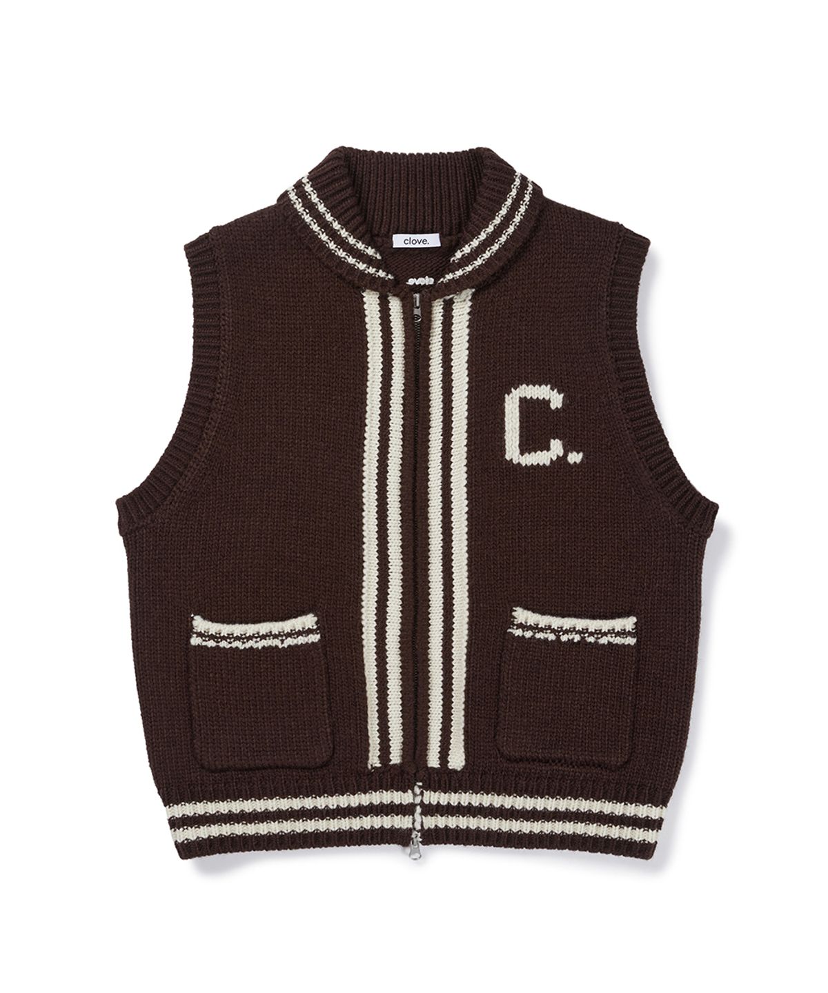 클로브(CLOVE) [26FW clove] Contrast Trim Zip-Up Vest (Brown)
