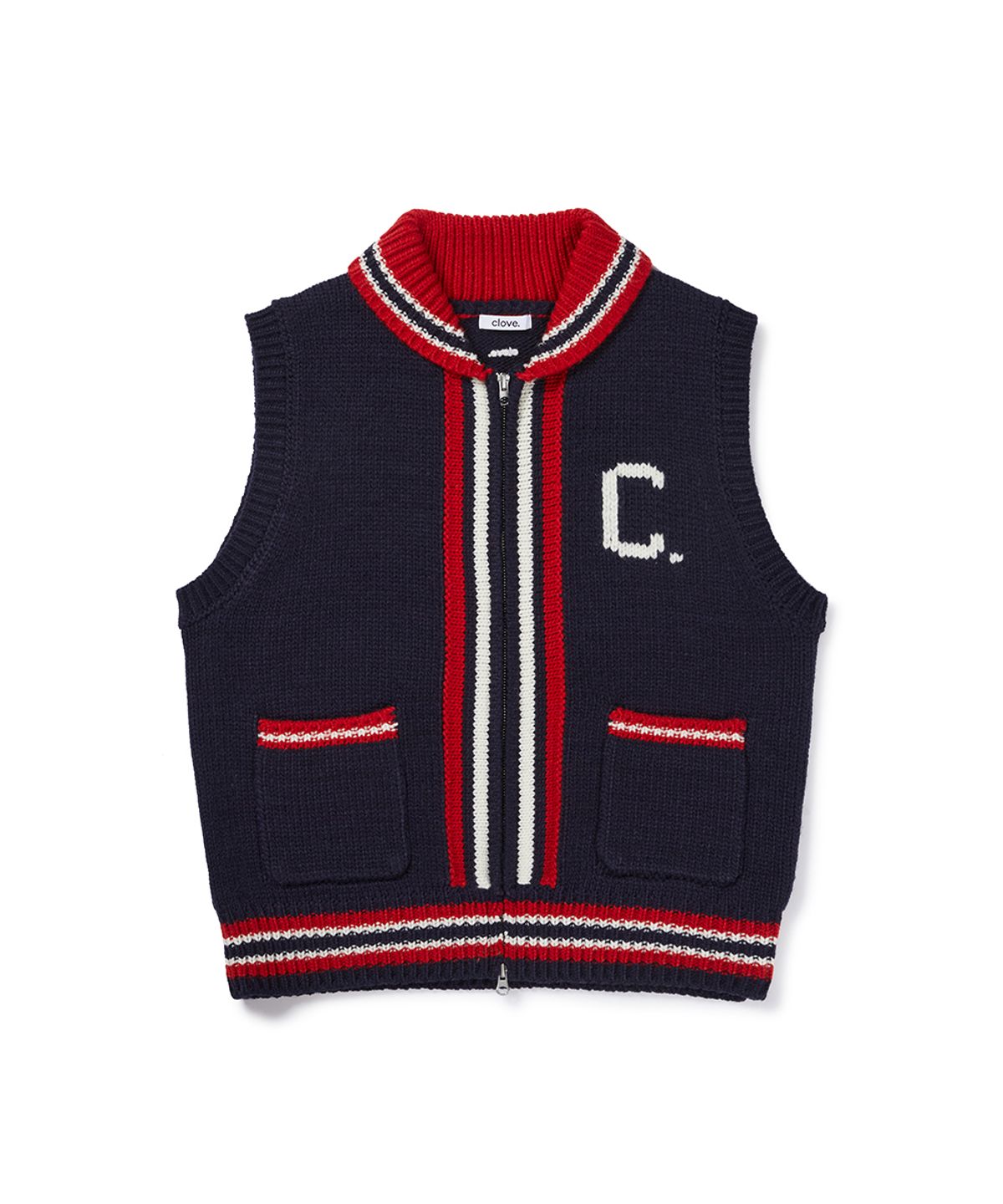 클로브(CLOVE) [26FW clove] Contrast Trim Zip-Up Vest (Navy)