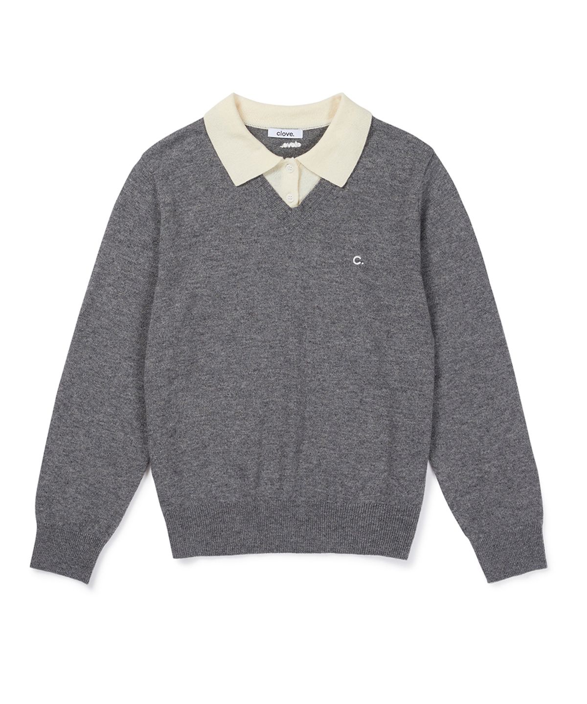클로브(CLOVE) [26FW clove] Contrast Collar Knit Pullover (Charcoal Grey)