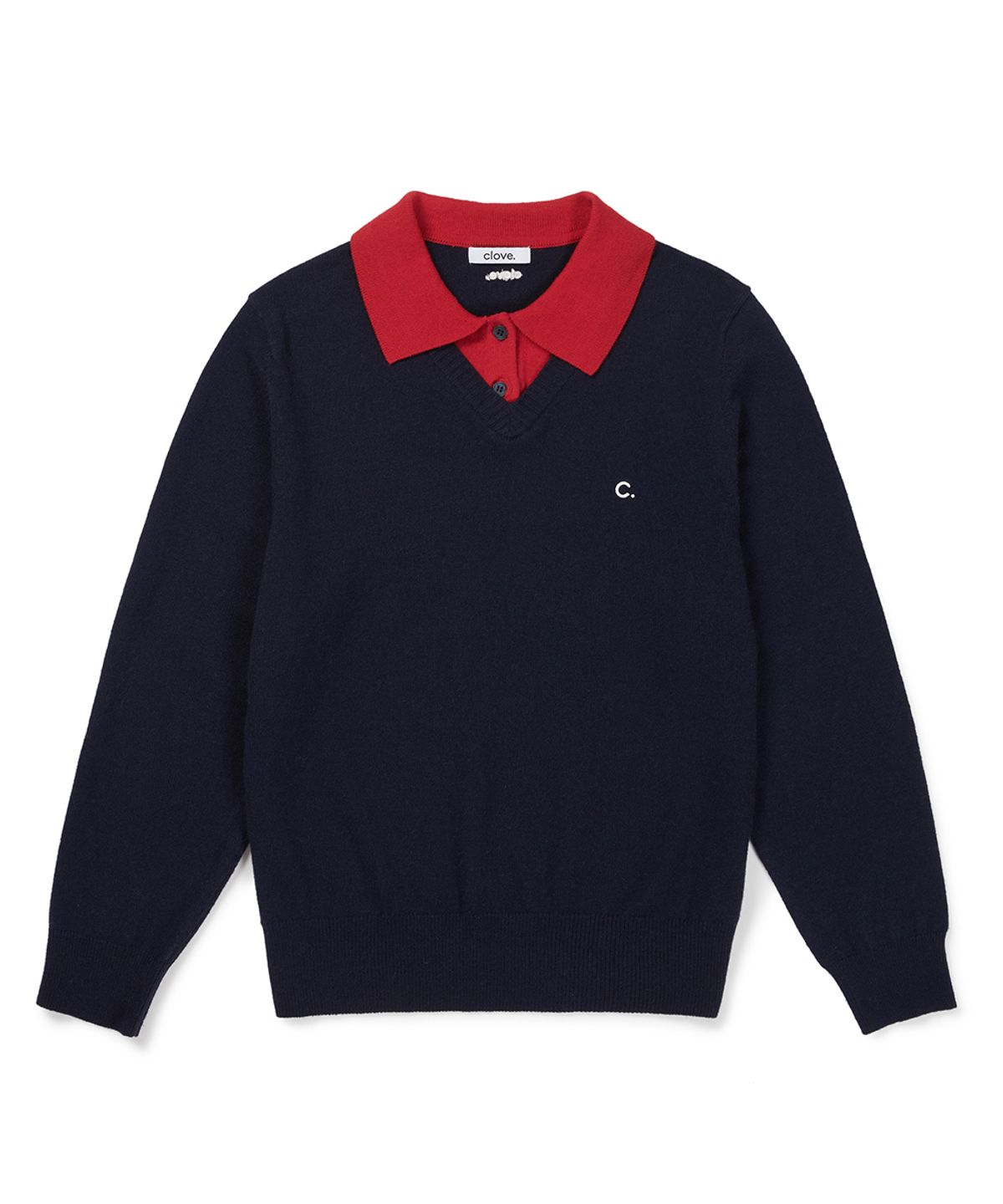 클로브(CLOVE) [26FW clove] Contrast Collar Knit Pullover (Navy)
