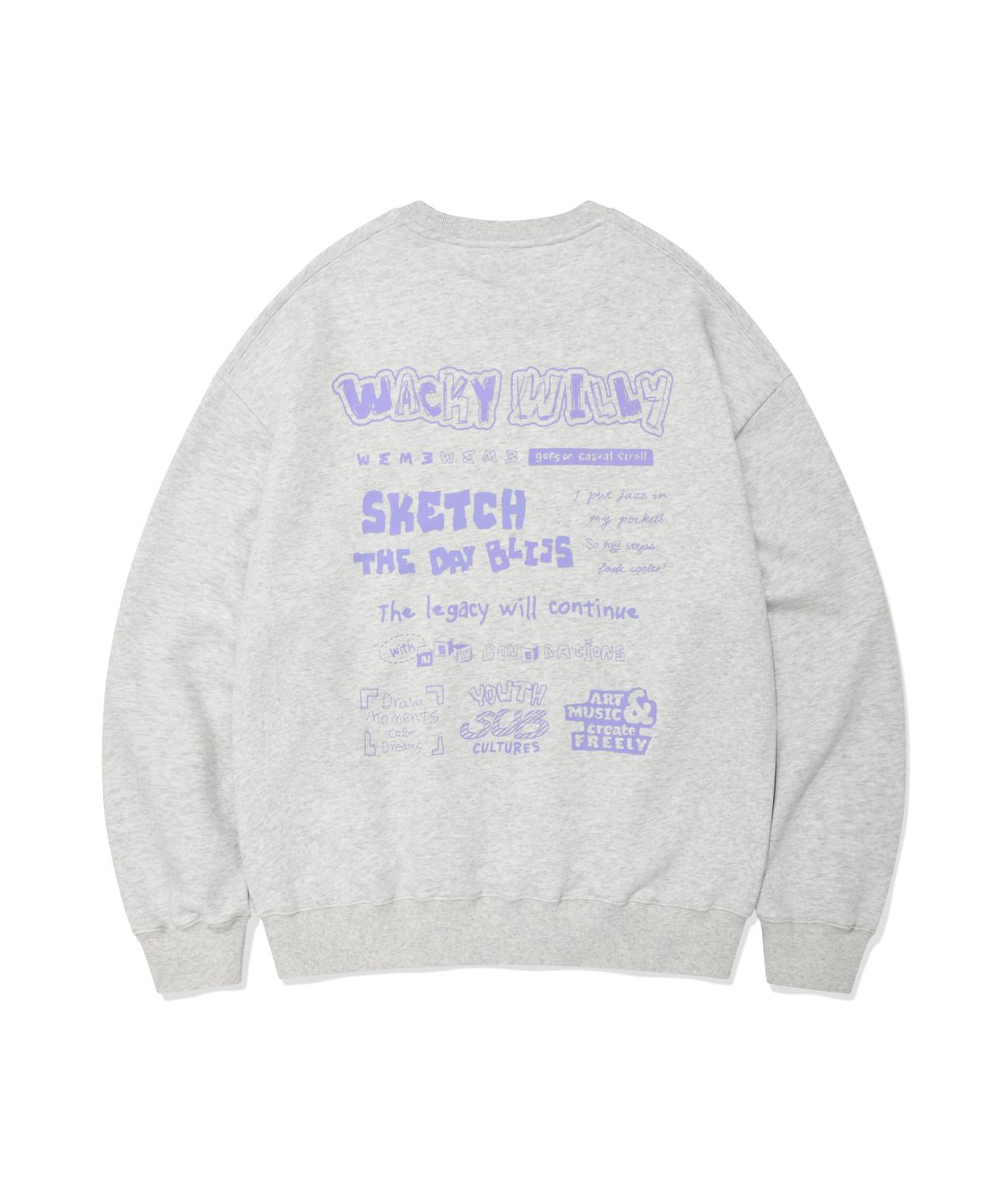 와키윌리(WACKY WILLY) 백 프린팅 스케치 레터링 맨투맨 그레이