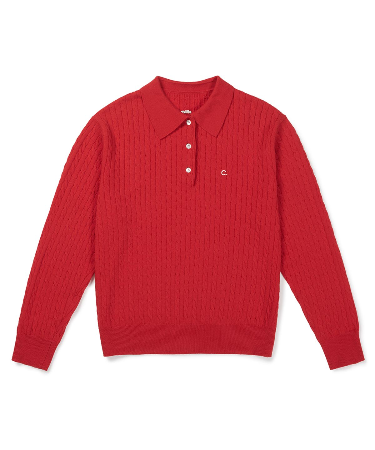 클로브(CLOVE) [26FW clove] Cable Collared Knit Pullover (Red)