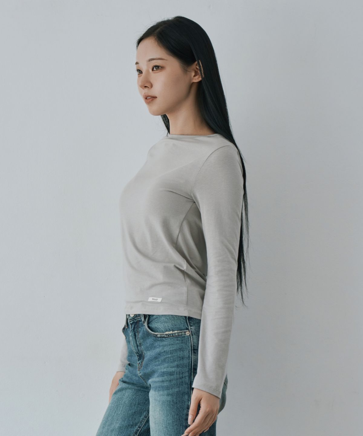 와르 포 우먼(WAARFORWOMAN) WT-99 백 드레이프 티셔츠_그레이