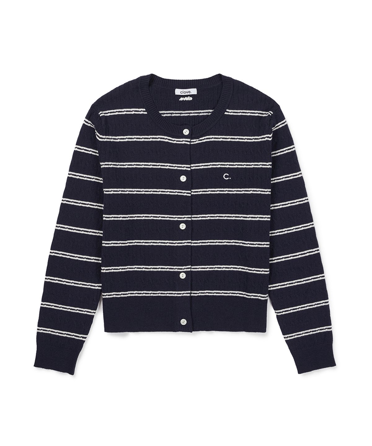 클로브(CLOVE) [26FW clove] Stripe Crew Neck Cardigan (Navy)