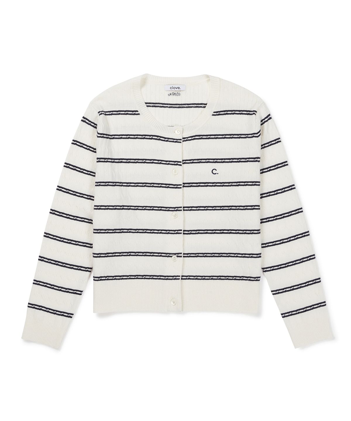 클로브(CLOVE) [26FW clove] Stripe Crew Neck Cardigan (Ivory)