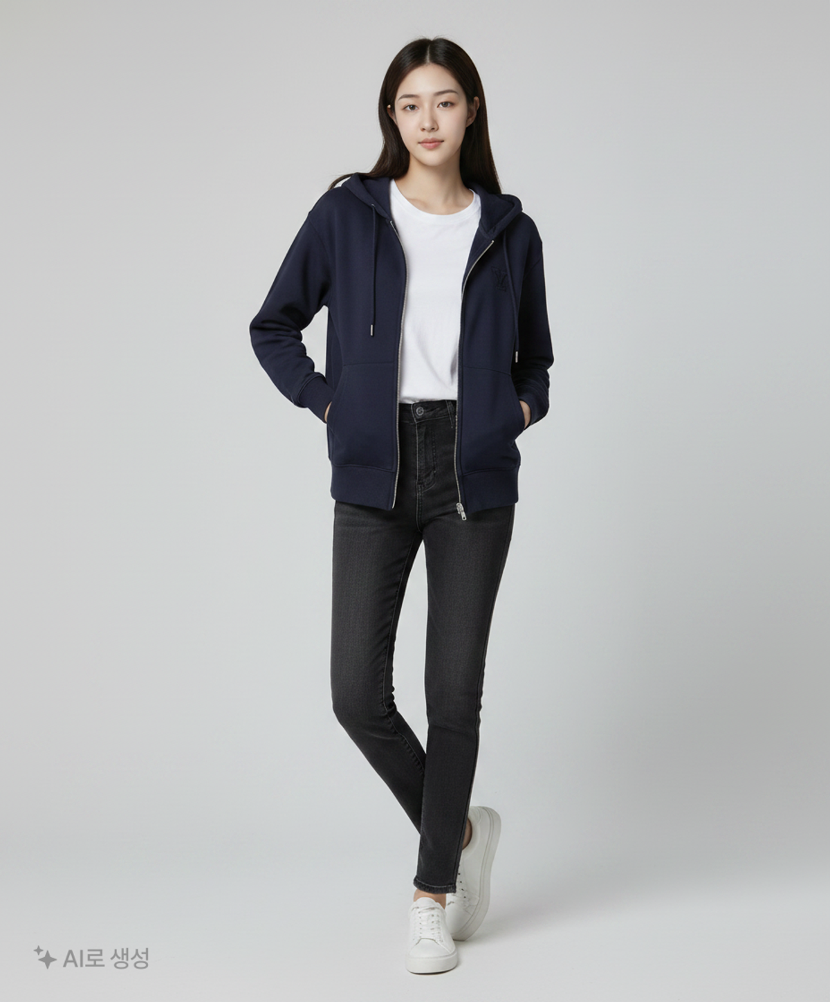 예일(YALE) 우먼즈 Y로고 크롭 후드집업_네이비 S