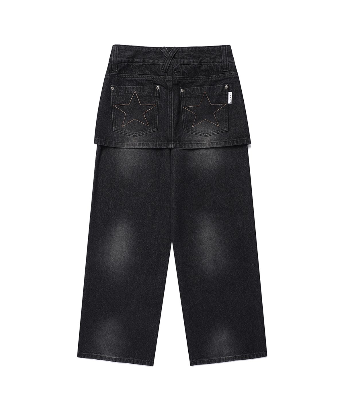카비시(CAVISH) W STAR APPLIQUE LAYERED SKIRT DENIM PANTS BLACK(CV2GFFD111A)