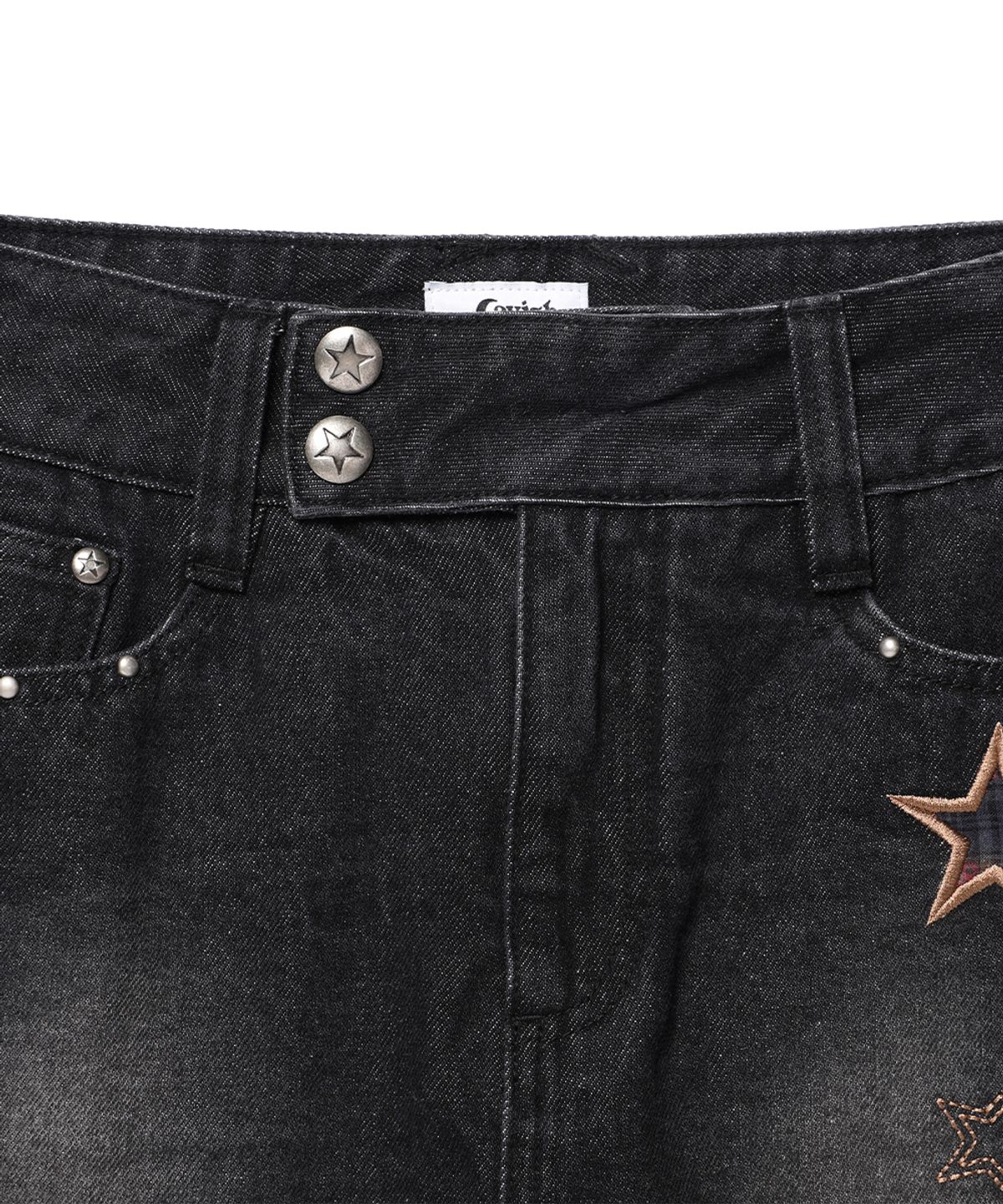 카비시(CAVISH) W STAR APPLIQUE LAYERED SKIRT DENIM PANTS BLACK(CV2GFFD111A)