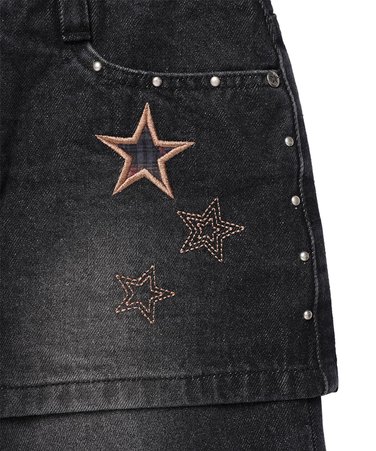 카비시(CAVISH) W STAR APPLIQUE LAYERED SKIRT DENIM PANTS BLACK(CV2GFFD111A)