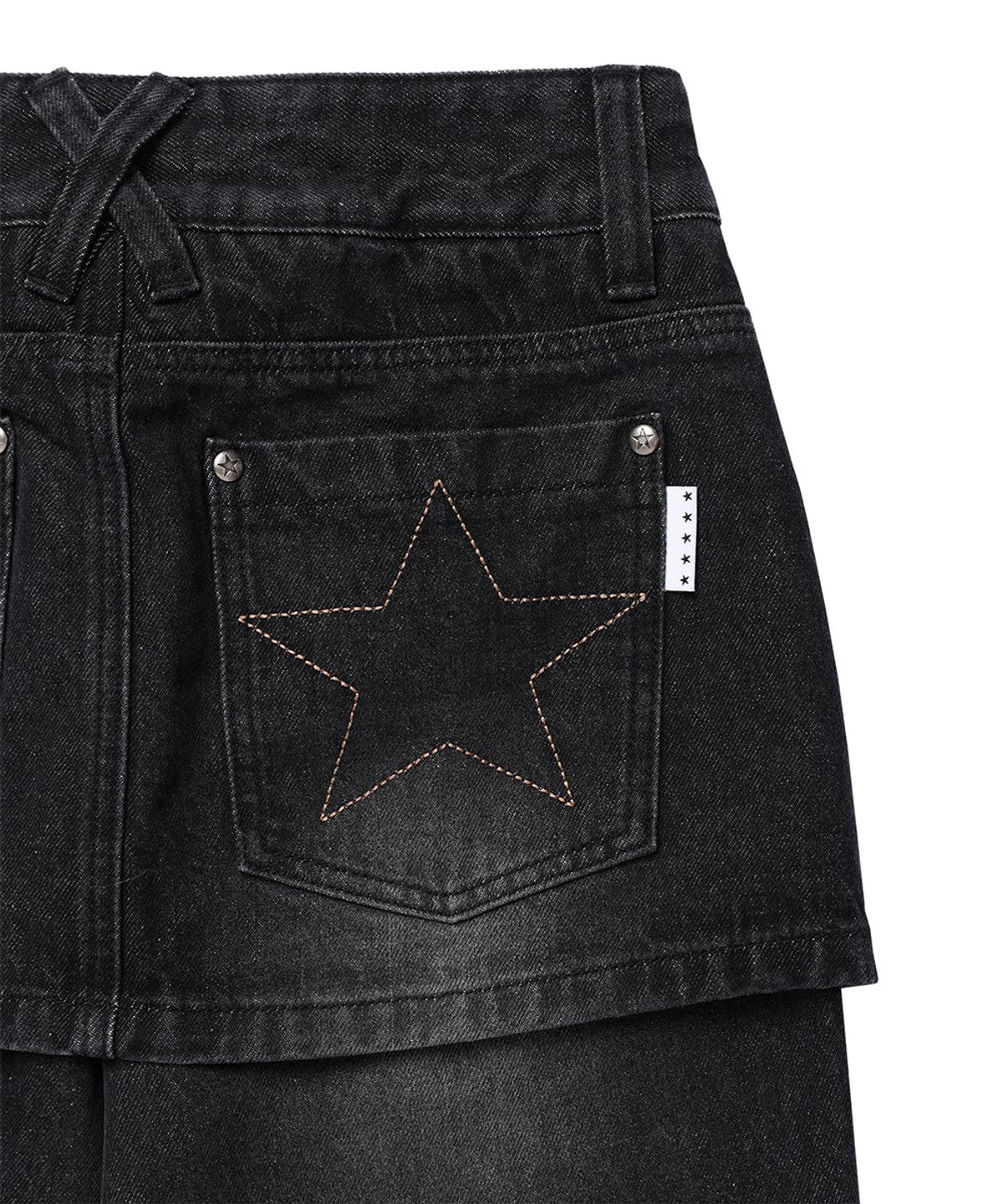 카비시(CAVISH) W STAR APPLIQUE LAYERED SKIRT DENIM PANTS BLACK(CV2GFFD111A)
