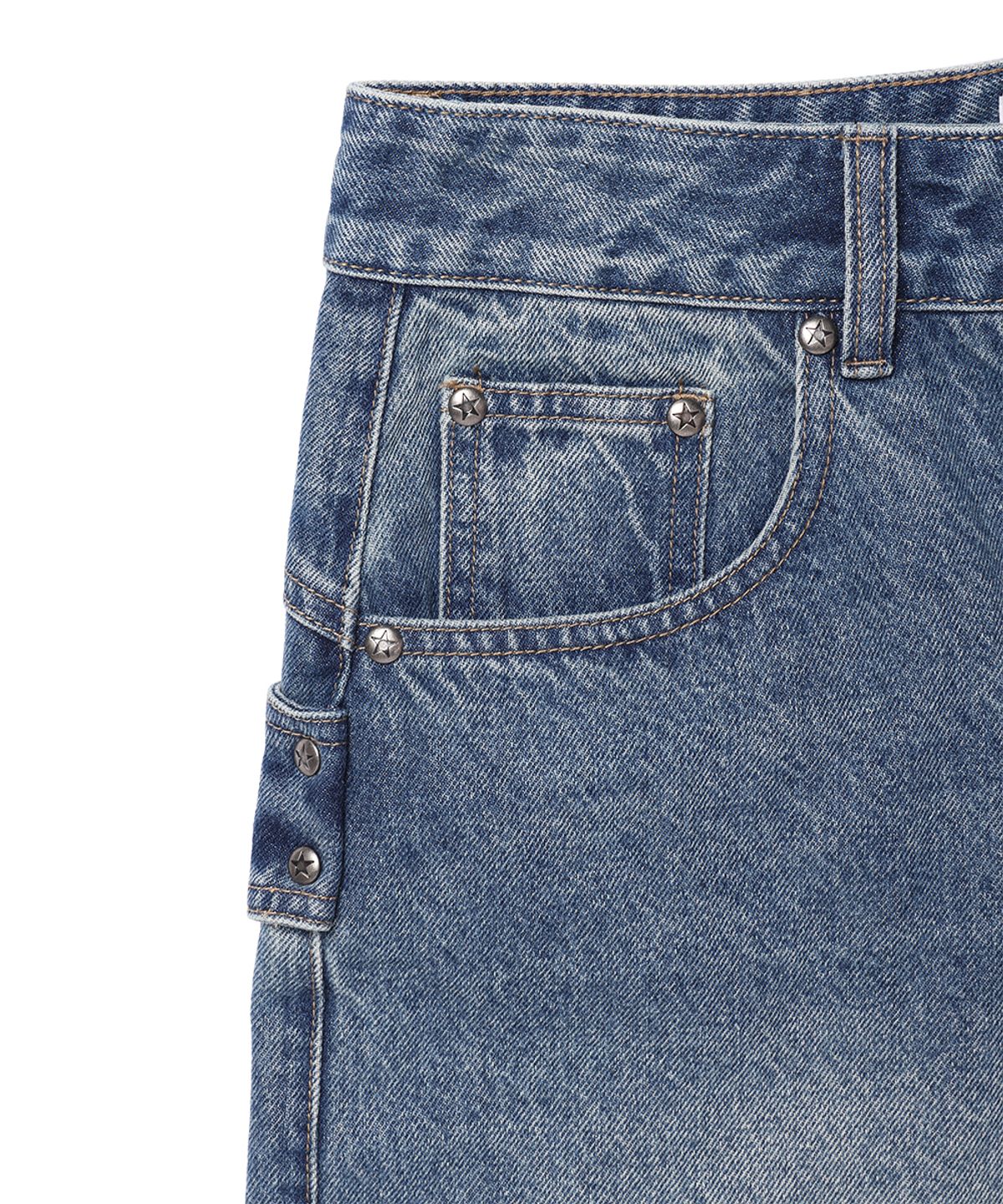 카비시(CAVISH) CINCH BACK CURVED DENIM PANTS BLUE(CV2GFFD110A)