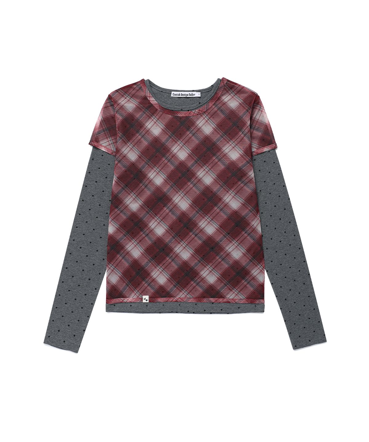 카비시(CAVISH) SHEER CHECK LAYERED LS TEE BURGUNDY(CV2GFFT557A)