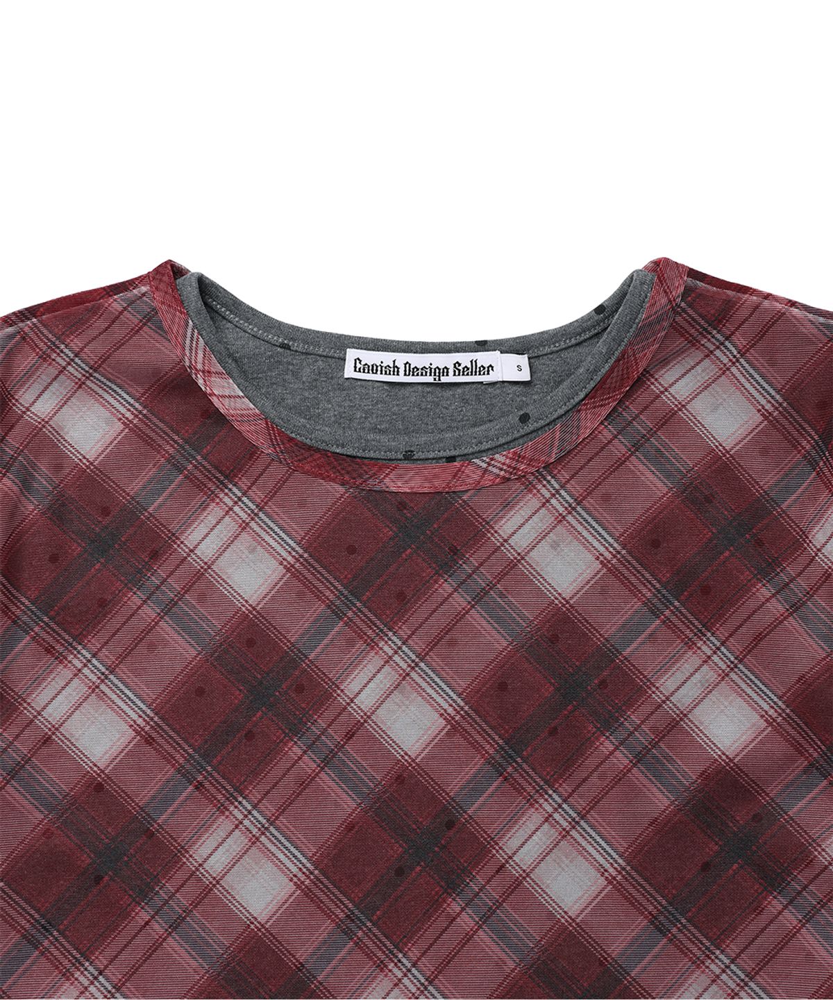 카비시(CAVISH) SHEER CHECK LAYERED LS TEE BURGUNDY(CV2GFFT557A)