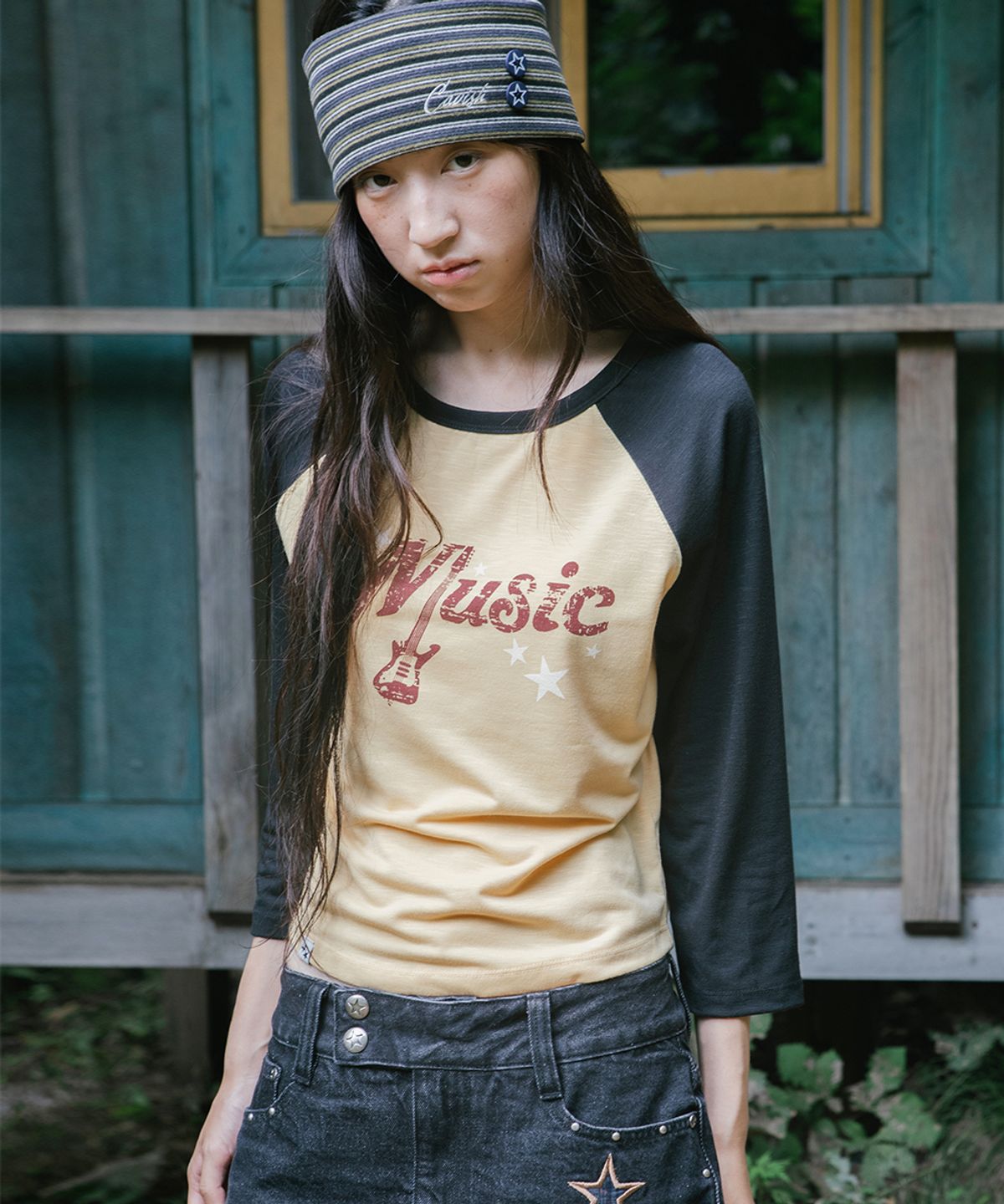 카비시(CAVISH) VINTAGE MUSIC RAGLAN TEE YELLOW(CV2GFFT551A)