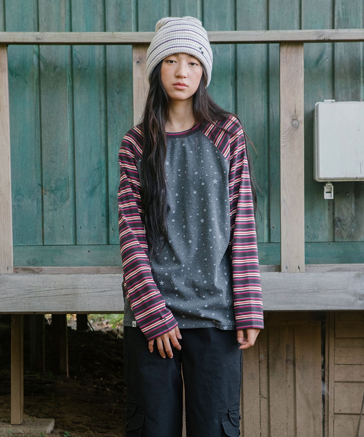 카비시(CAVISH) STRIPED STAR RAGLAN LS TEE PURPLE (CV2GFFT561A)