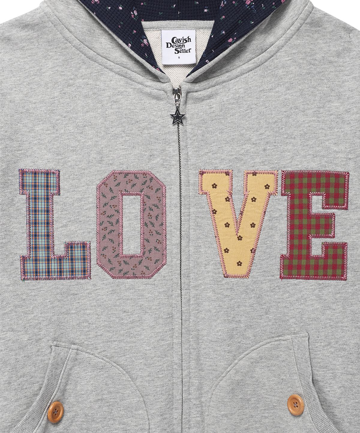 카비시(CAVISH) APPLIQUE LOVE ZIP UP HOODIE GREY(CV2GFFM486A)