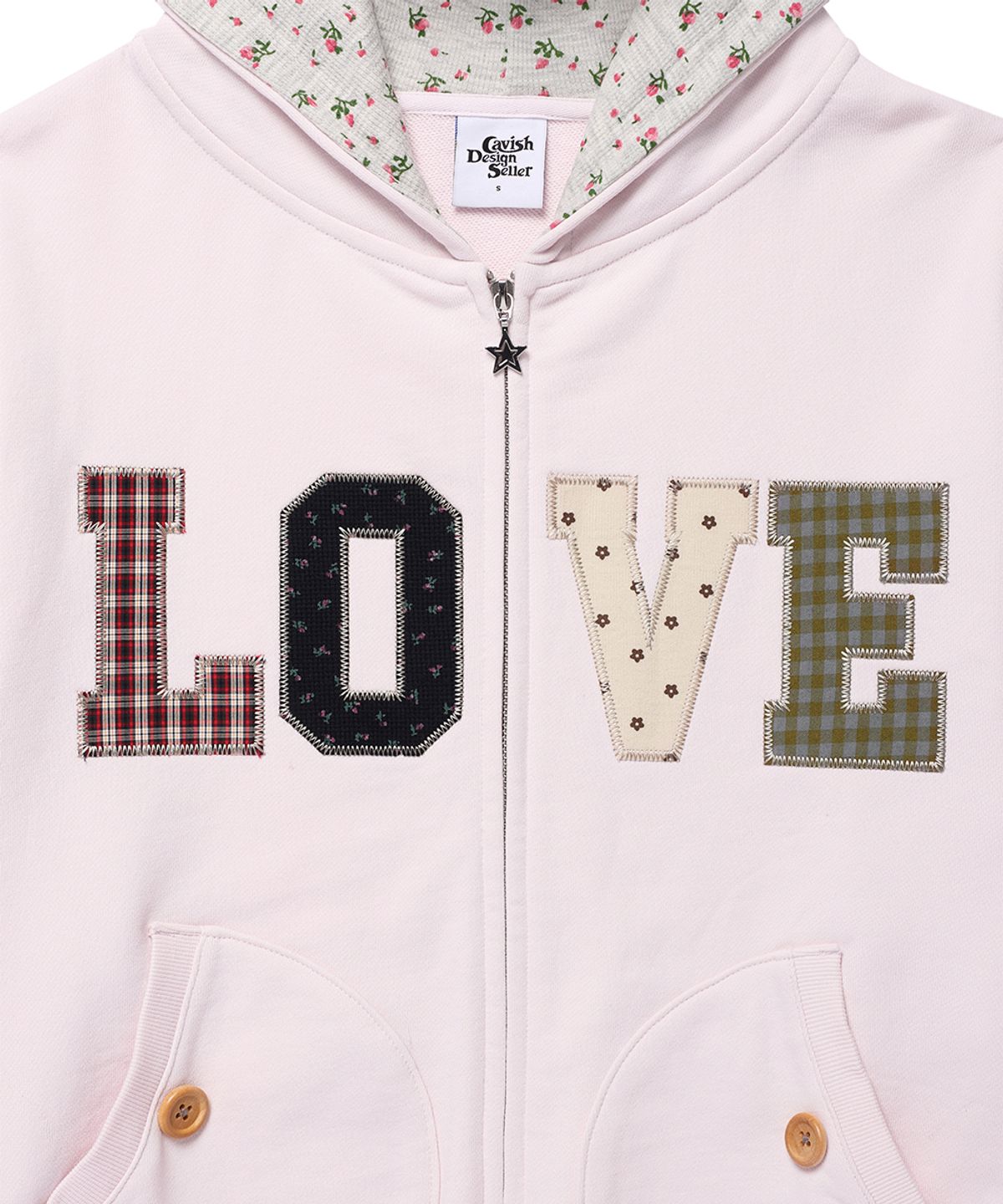 카비시(CAVISH) APPLIQUE LOVE ZIP UP HOODIE PINK(CV2GFFM486A)