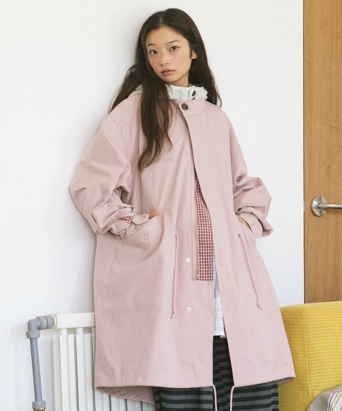 카비시(CAVISH) CHECK HOODED FISHTAIL JACKET PINK(CV2GFFB960A)