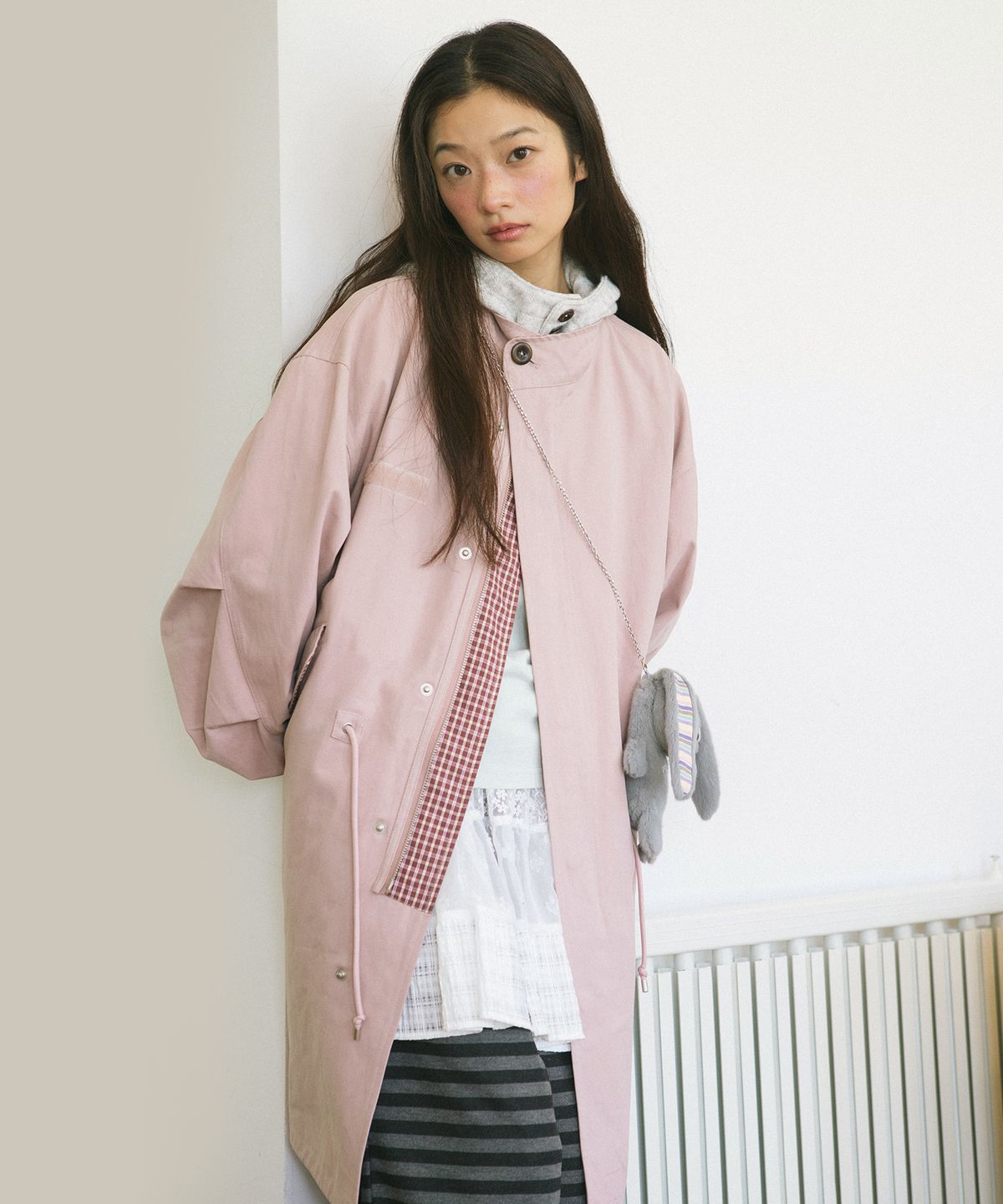 카비시(CAVISH) CHECK HOODED FISHTAIL JACKET PINK(CV2GFFB960A)