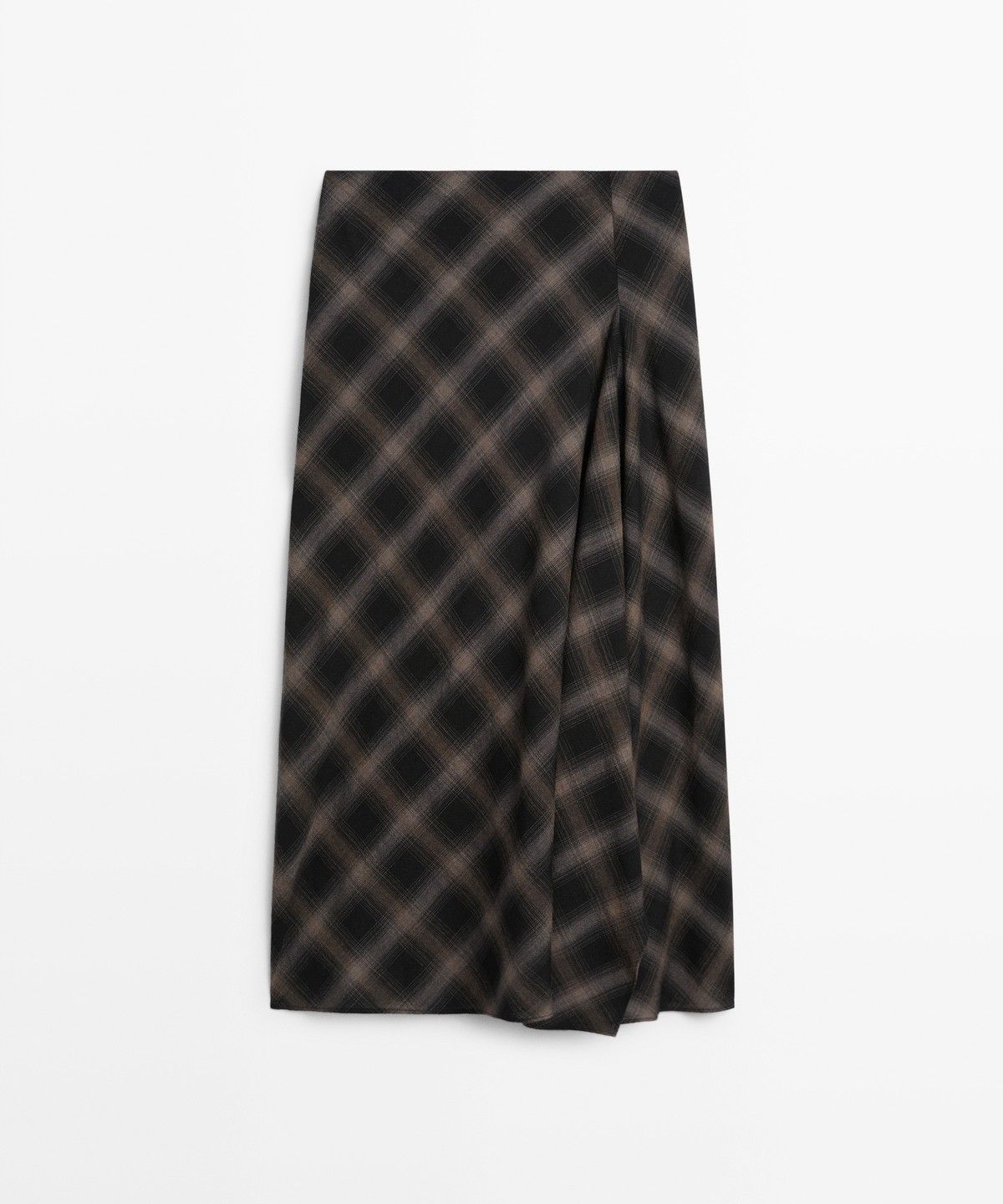 마시모두띠(MASSIMO DUTTI) 울 코튼 체크 트임 미디 스커트