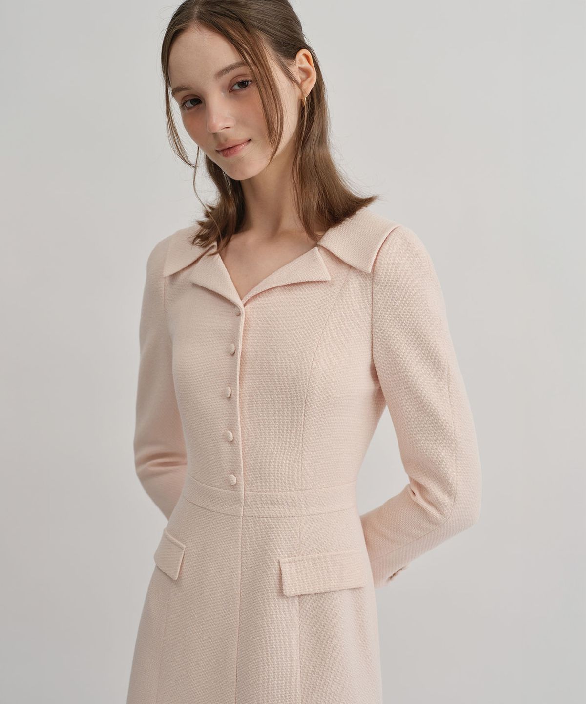 토와브(TOWAV) ELENA COLLAR DRESS_CREAM PINK