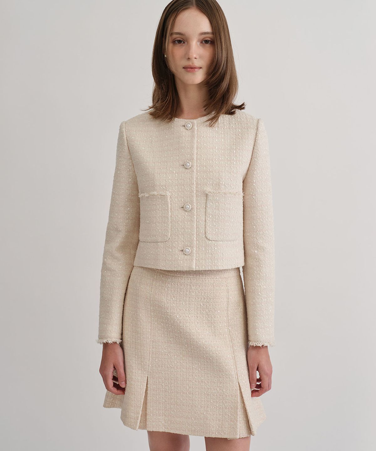 토와브(TOWAV) LEMAY TWEED SKIRT_PALE PINK