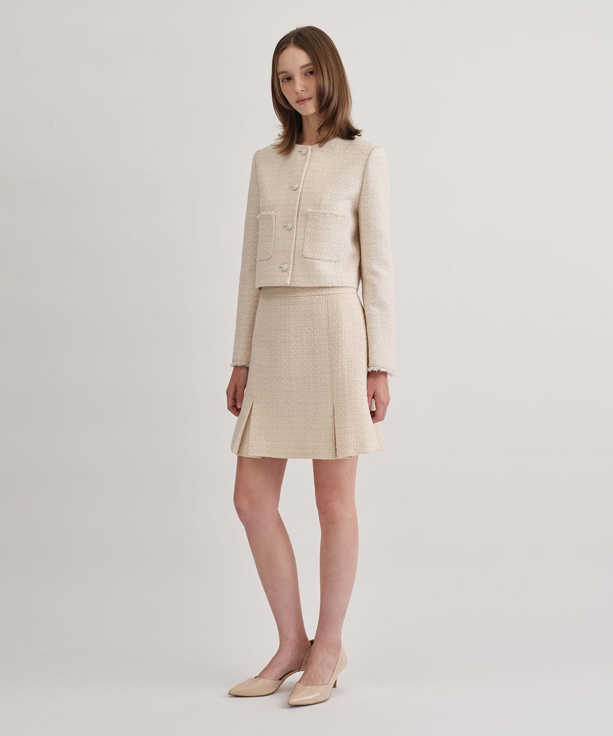 토와브(TOWAV) LEMAY TWEED SKIRT_PALE PINK