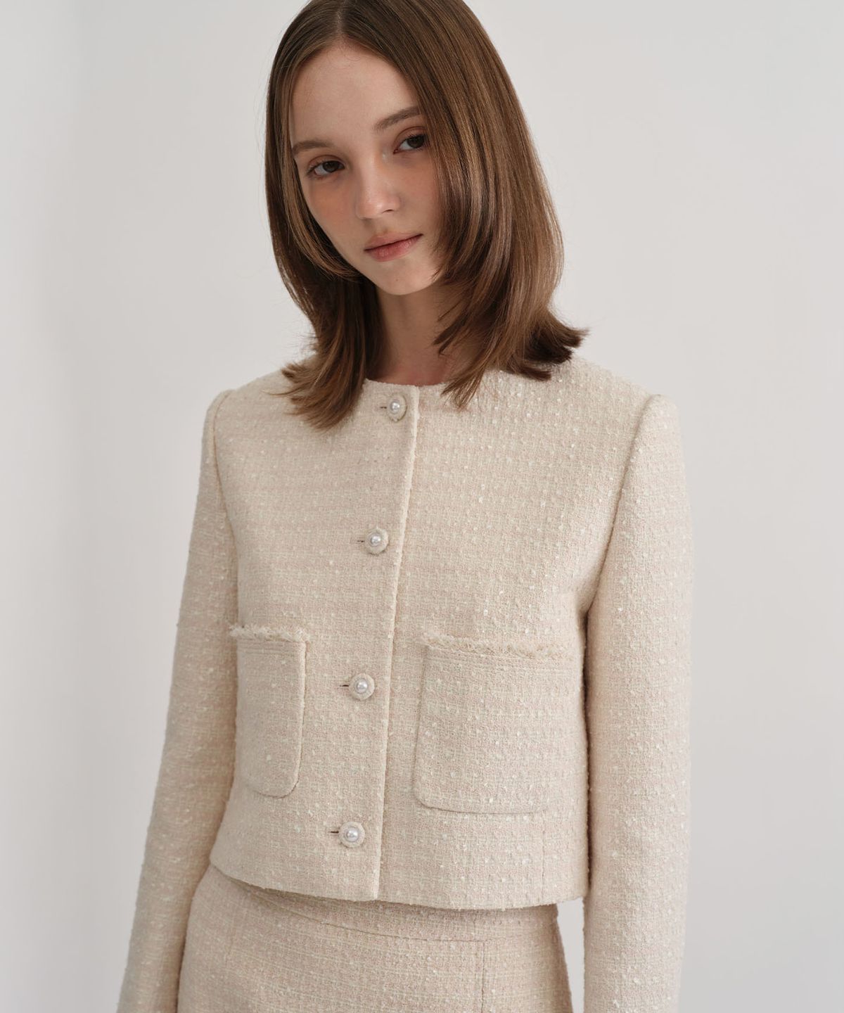 토와브(TOWAV) LEMAY TWEED JACKET_PALE PINK