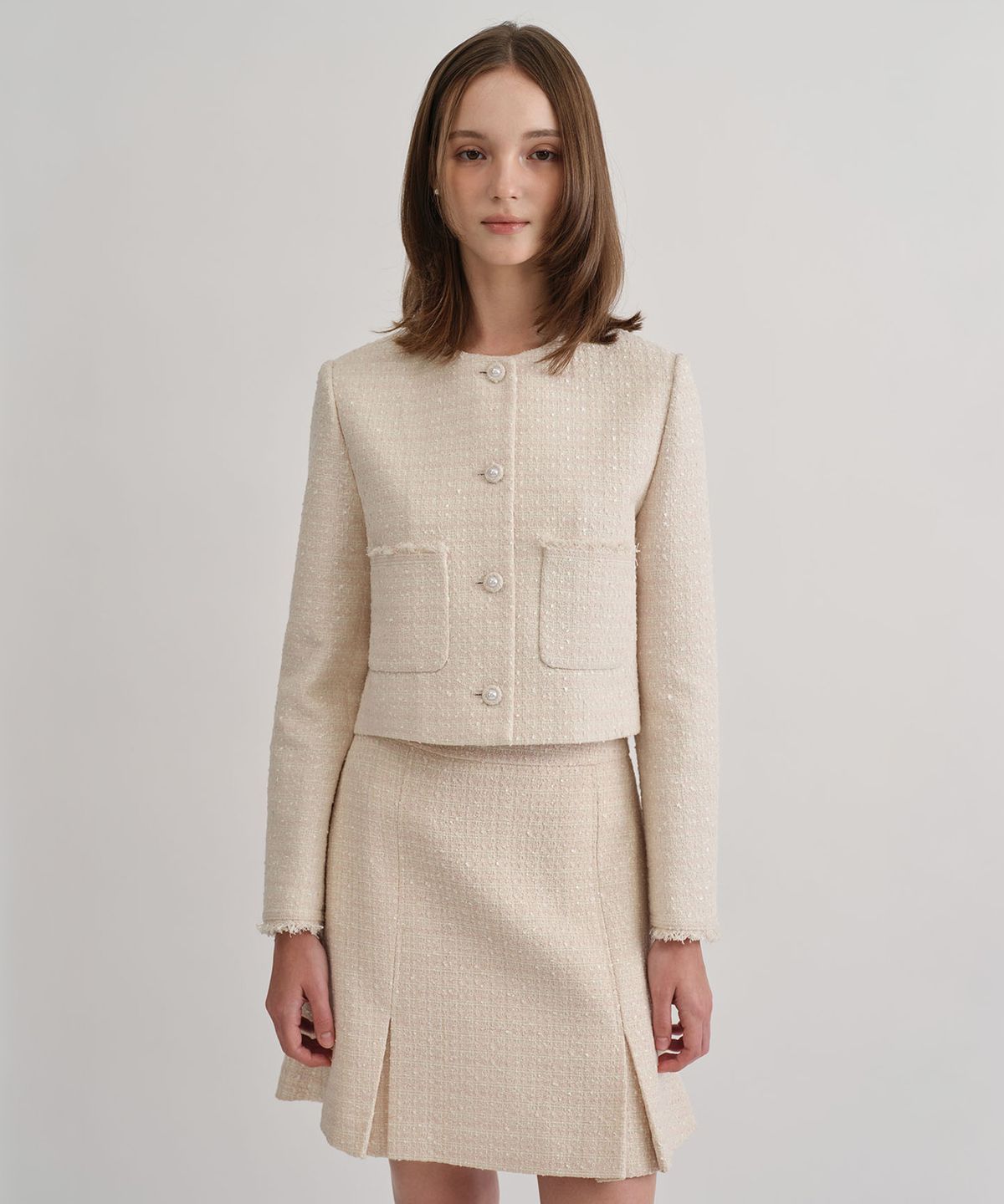 토와브(TOWAV) LEMAY TWEED JACKET_PALE PINK