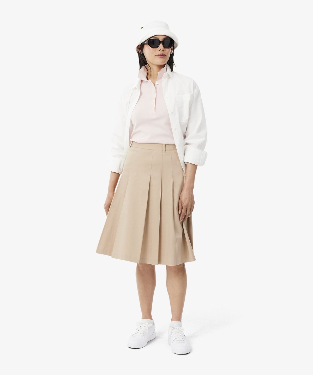 라코스테(LACOSTE) 여성 미디기장 코튼 플리츠 스커트 JF8319-56N X6F