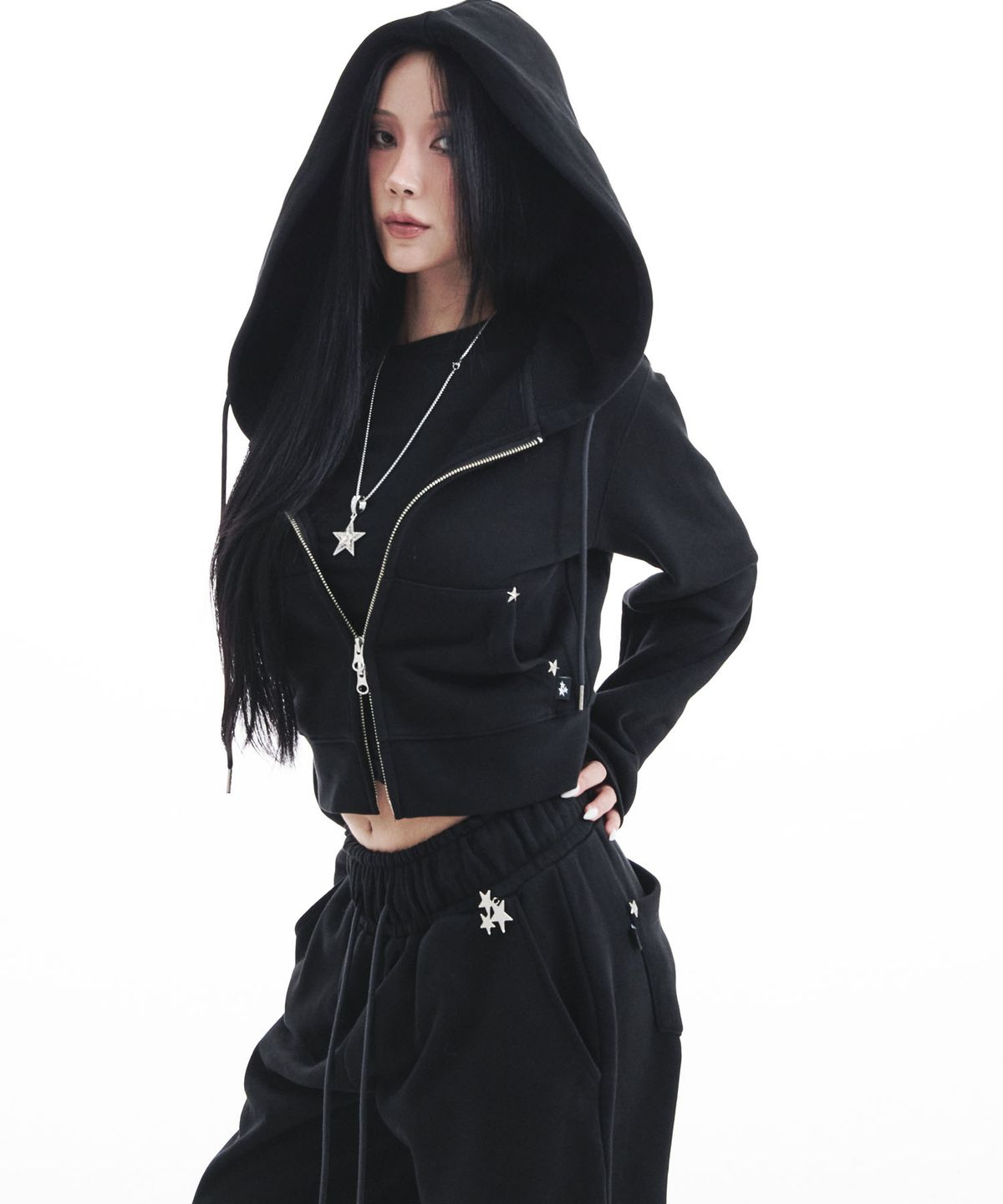 시데라(SIDERA) Star Stud Hoodie [Black]