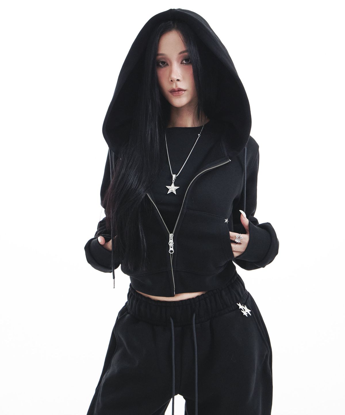 시데라(SIDERA) Star Stud Hoodie [Black]