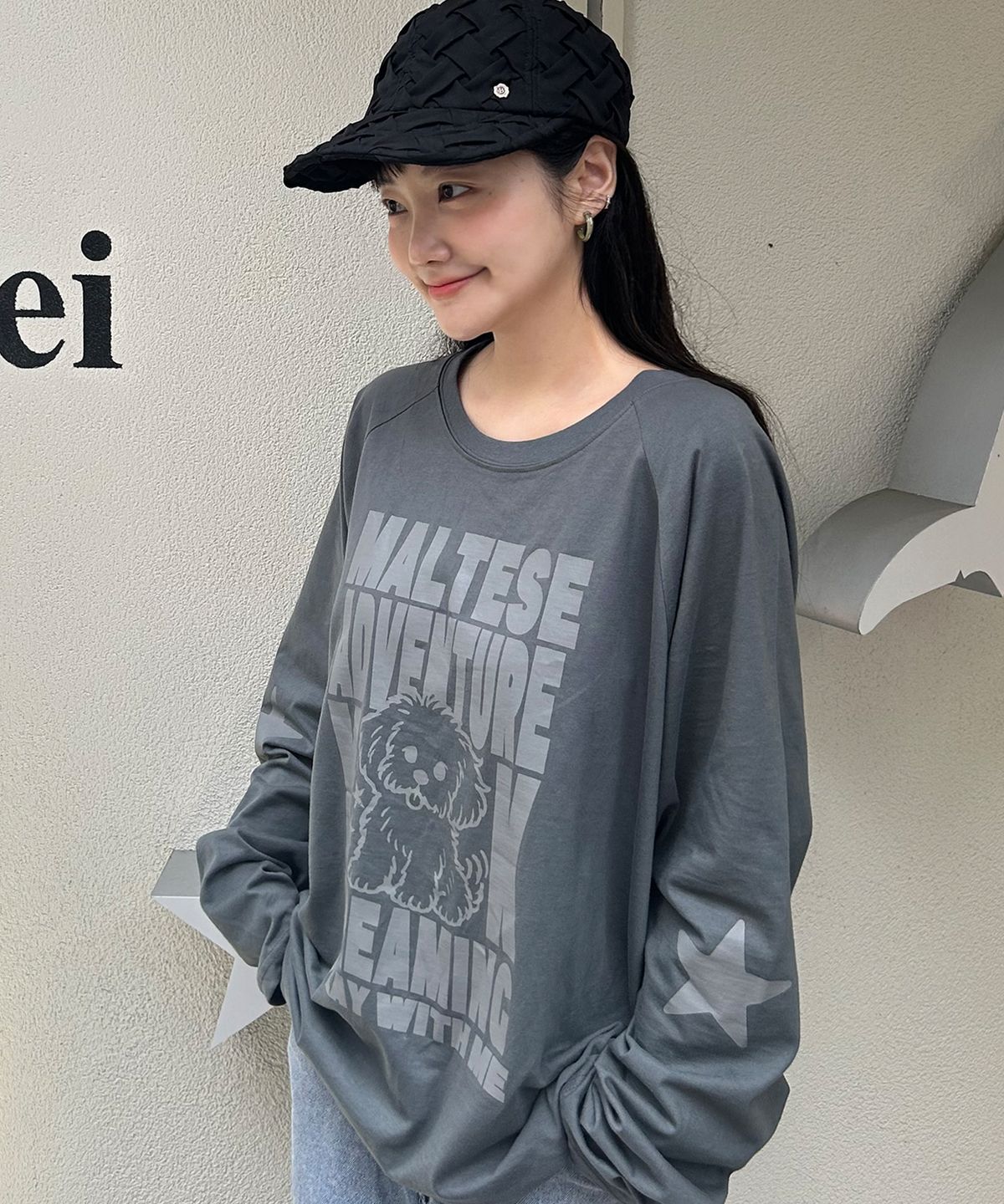 와이케이(WAIKEI) 말티즈 어드벤처 래글런 롱슬리브 티셔츠 차콜