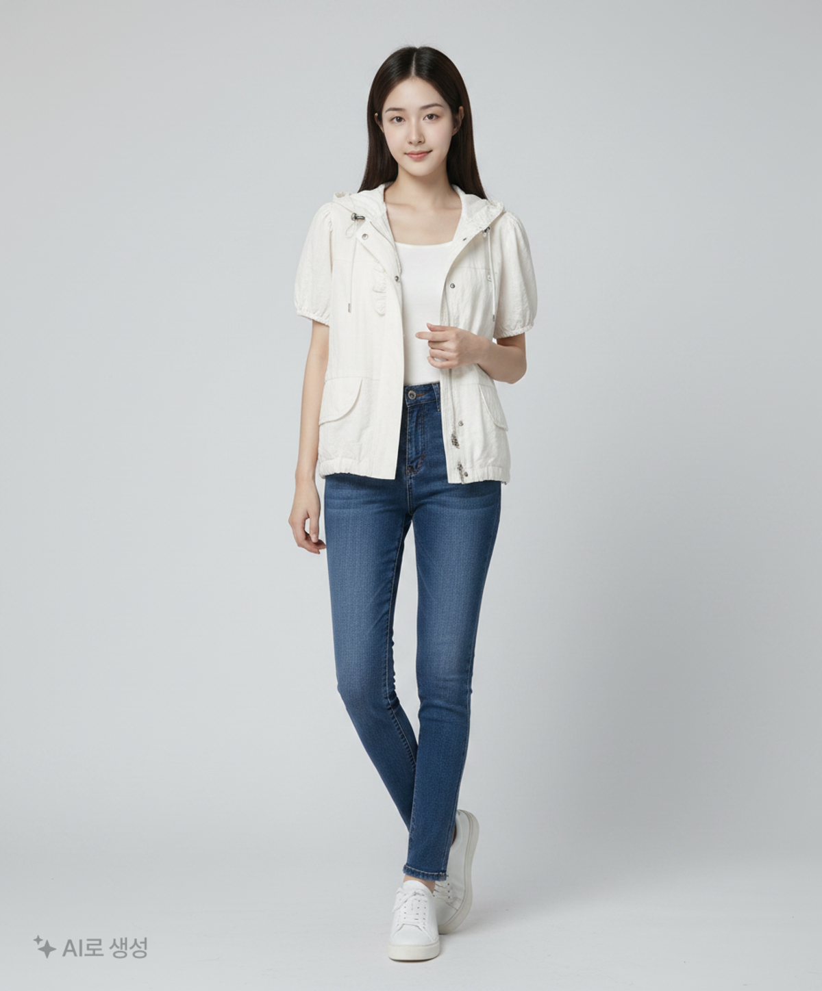 오헤시오(OHESHIO) HOODED FRILL HALF WINDBREAKER, WHITE XS