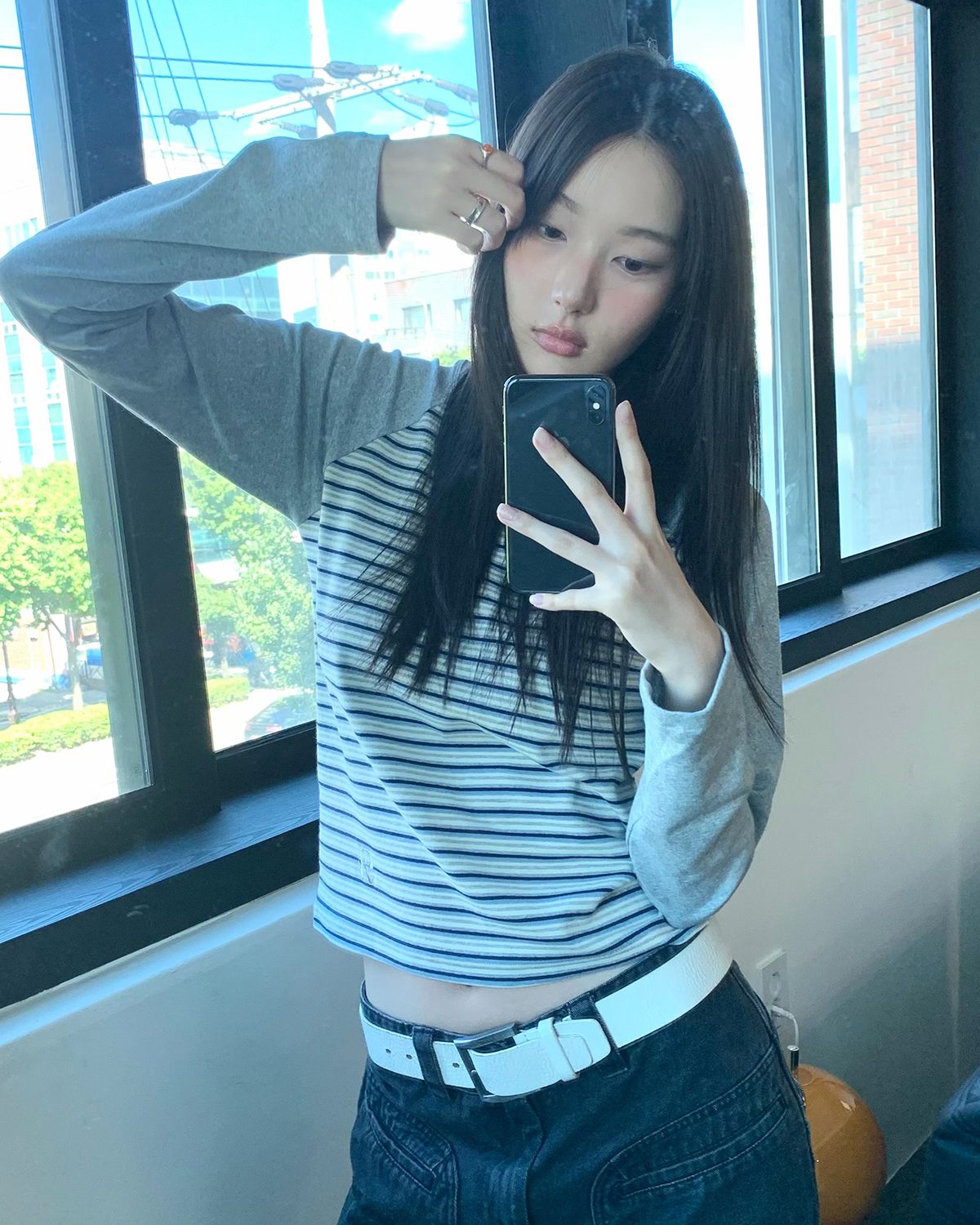 해비즘(HAVISM) H STRIPE RAGLAN L/S TEE(GREY)