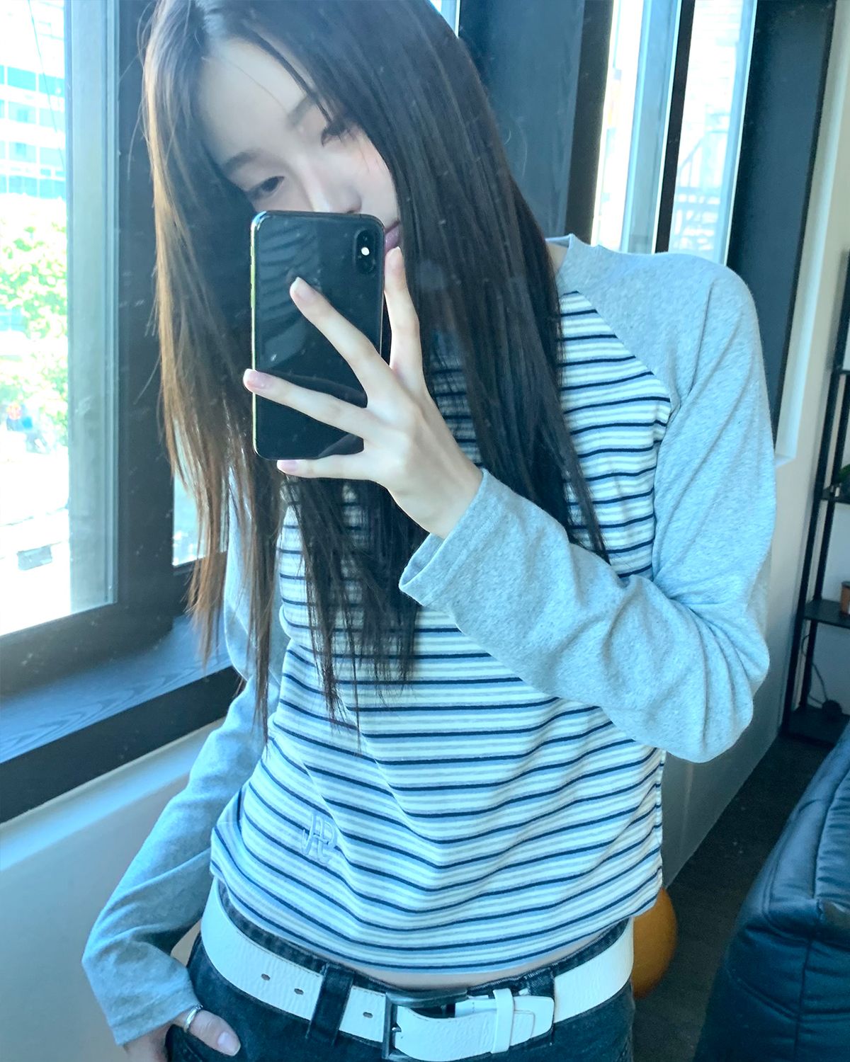 해비즘(HAVISM) H STRIPE RAGLAN L/S TEE(GREY)