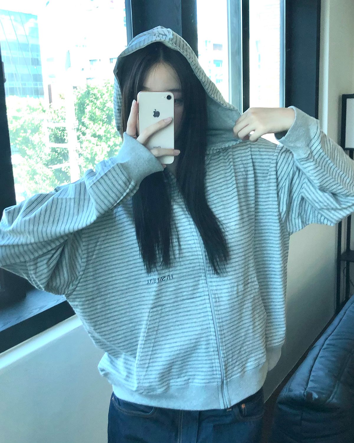 해비즘(HAVISM) HVSM STRIPE THIN ZIP UP HOOD(GREY)