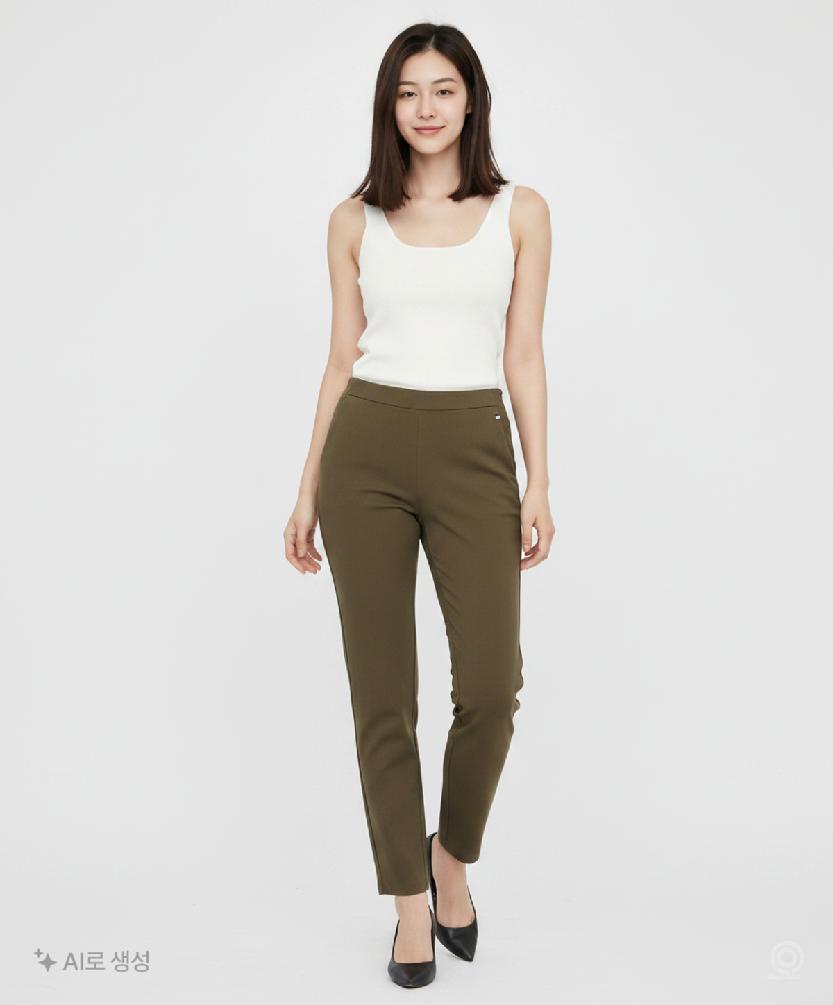 빈폴 스포츠(BEANPOLE SPORT) 카키 여성 사이드 지퍼 슬랙스 70