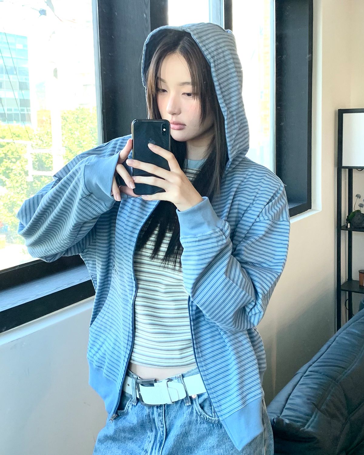해비즘(HAVISM) HVSM STRIPE THIN ZIP UP HOOD(SKY BLUE)