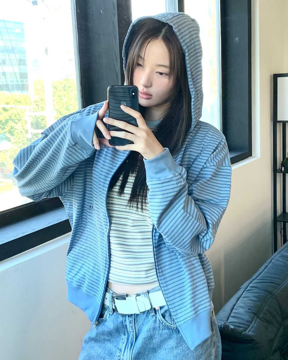 해비즘(HAVISM) HVSM STRIPE THIN ZIP UP HOOD(SKY BLUE)