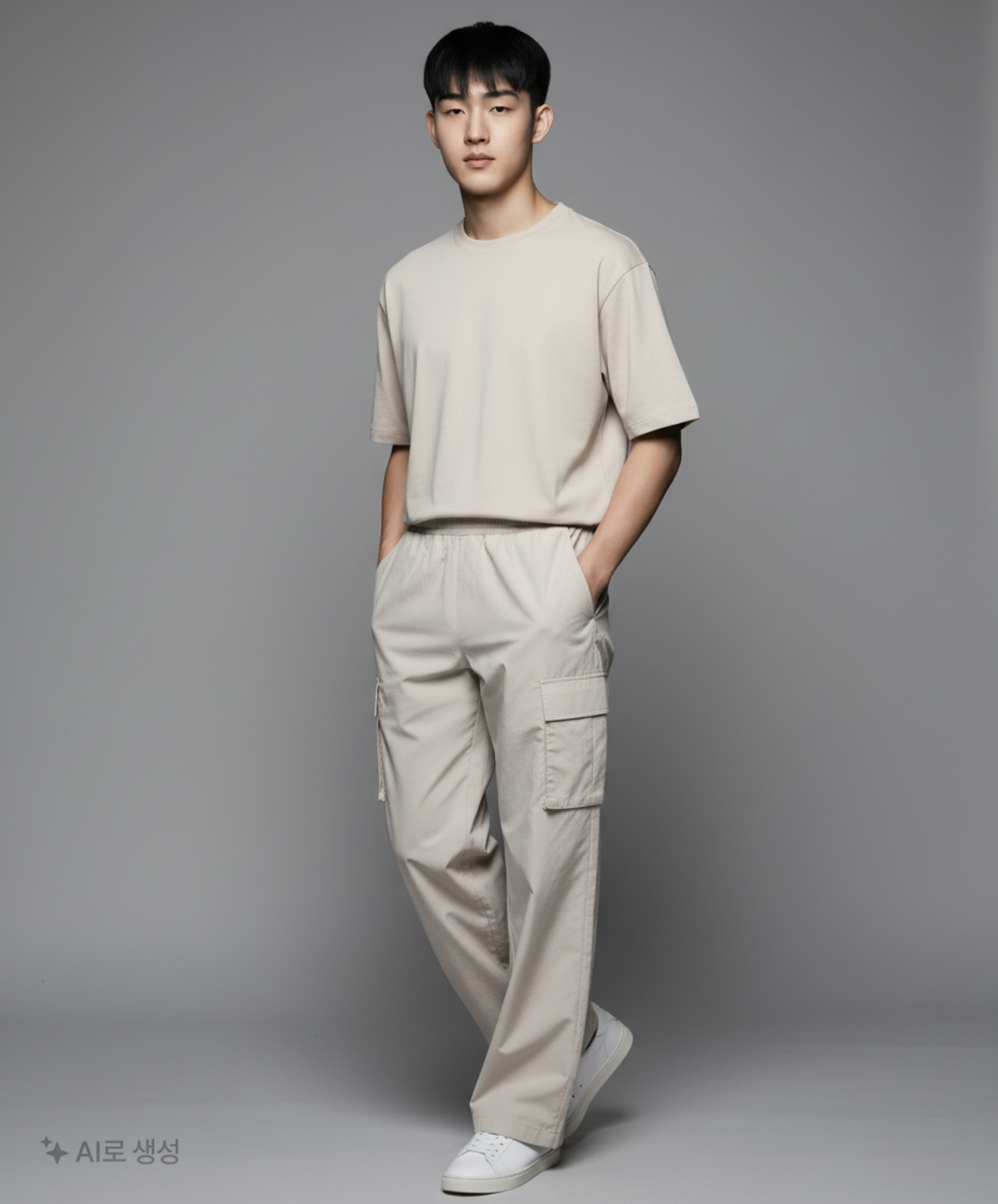 세컨모놀로그(SECONDMONO) 에센셜 나일론 카고포켓 와이드 2에이치 라인 팬츠 라이트그레이 32