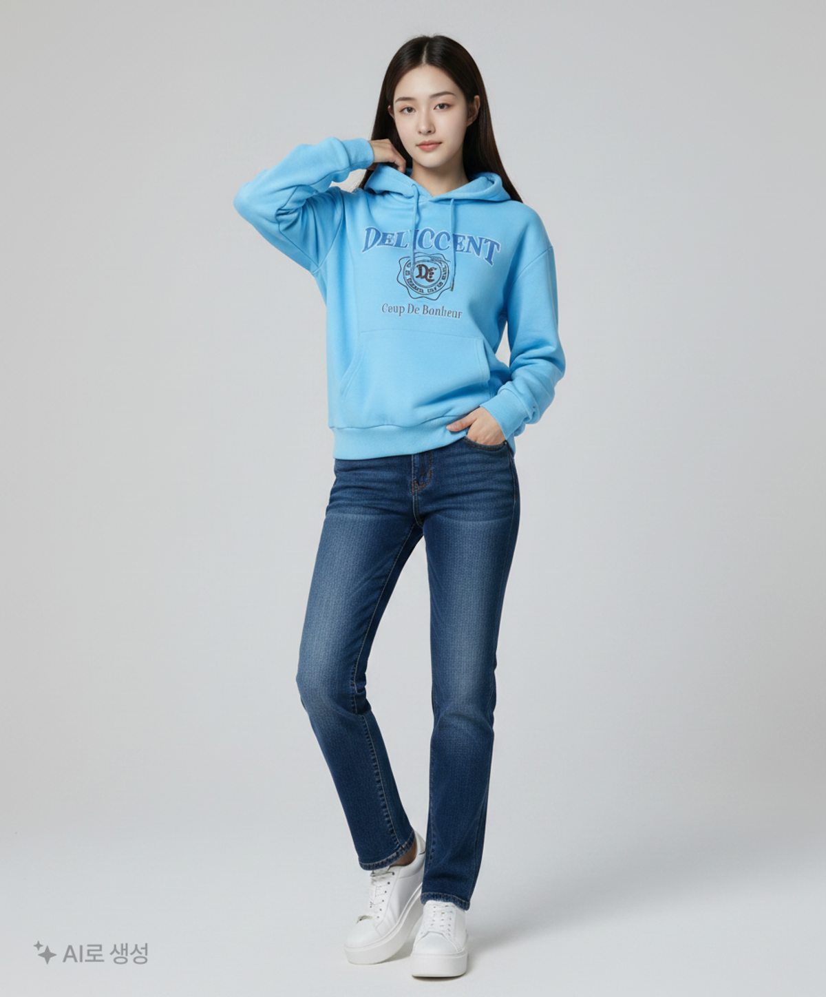 델리센트(DELICCENT) 기모 루즈핏 후드티 [BLUE] FREE