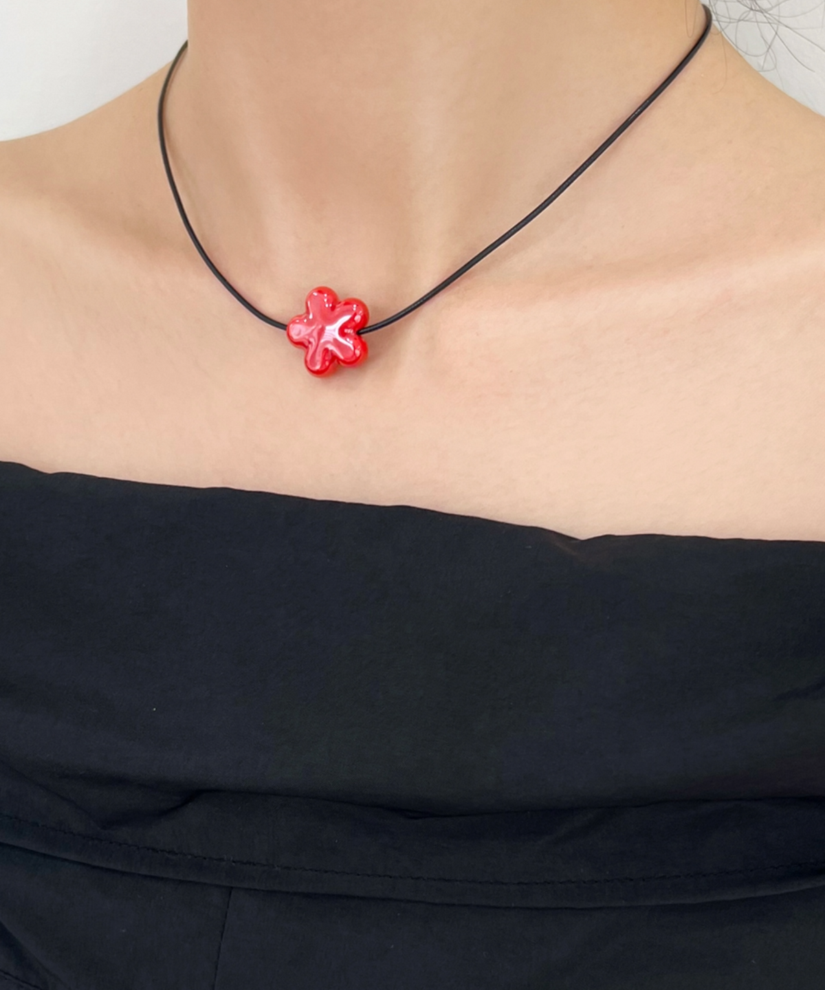 판타스틱 플래닛(FANTASTIC PLANET) red flower pottery string necklace (2colors)