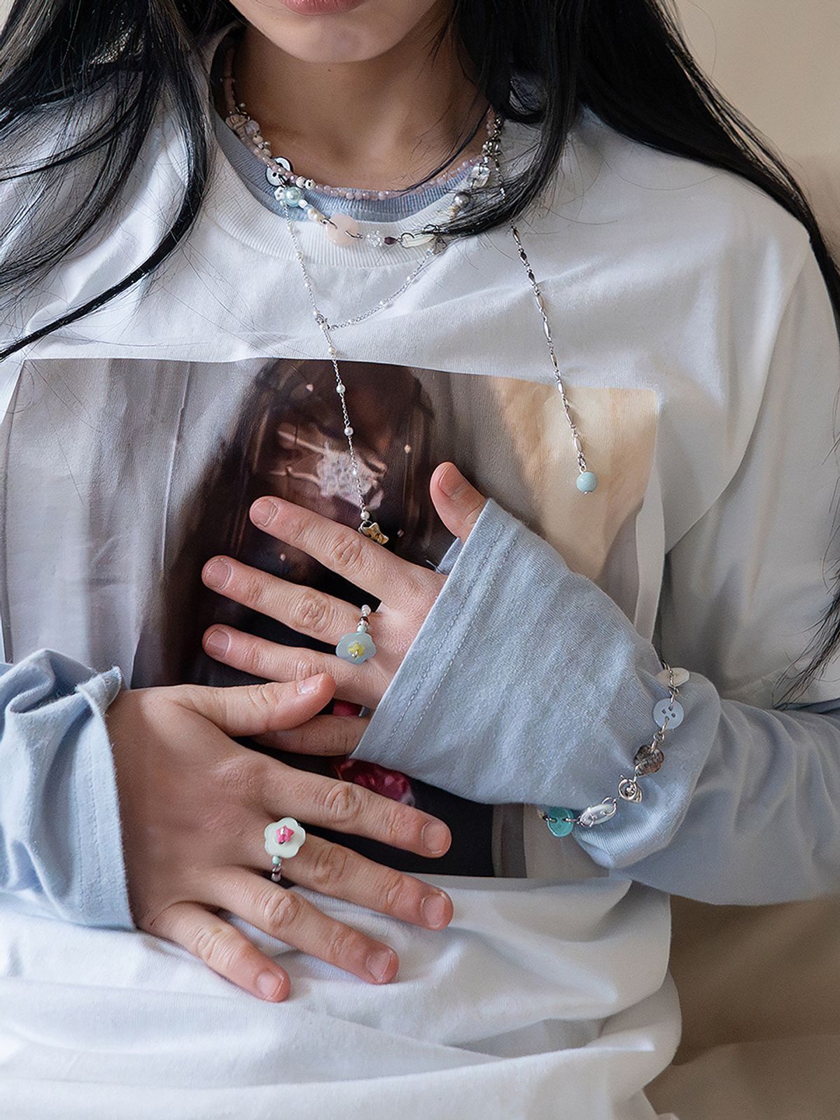 코지웨이브클럽(COZYWAVECLUB) FLOWER BUTTON RING_SKY