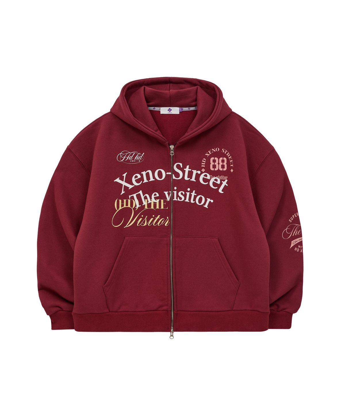 후드후드(HOODHOOD) Xeno Street 레터링 후드 집업 버건디