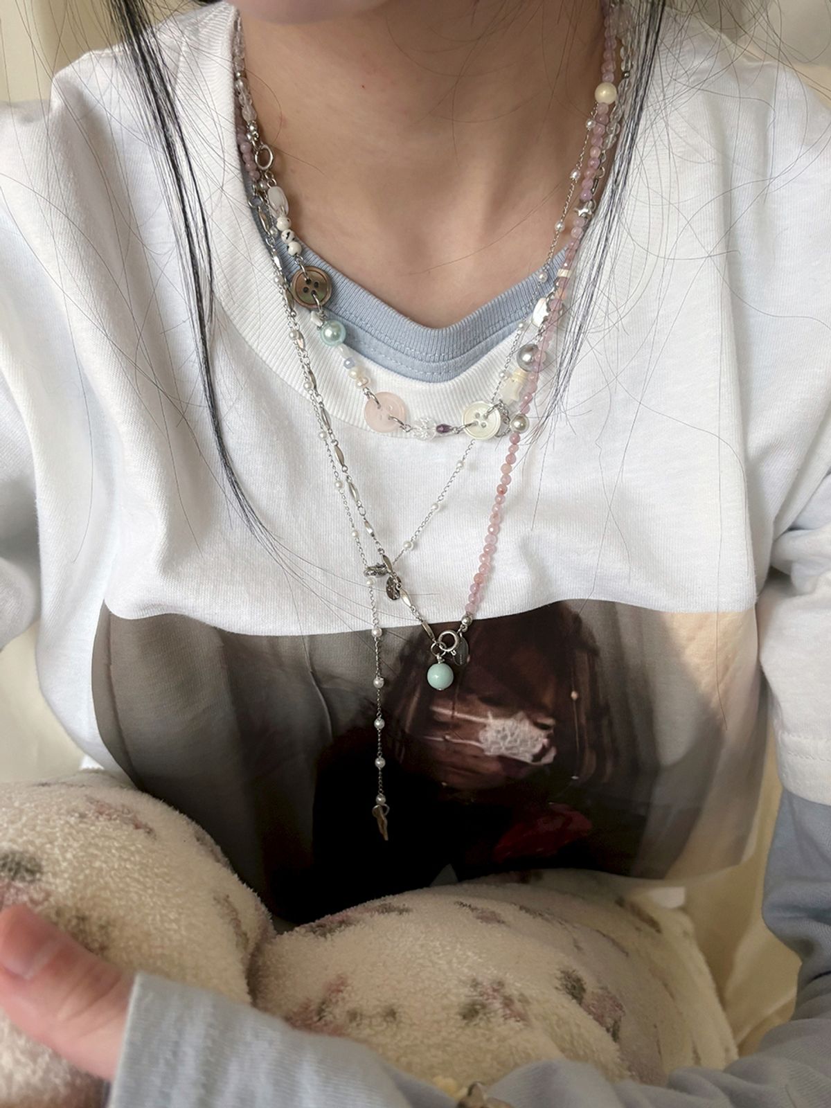 코지웨이브클럽(COZYWAVECLUB) PASTEL BUTTON NECKBRLET_3WAY
