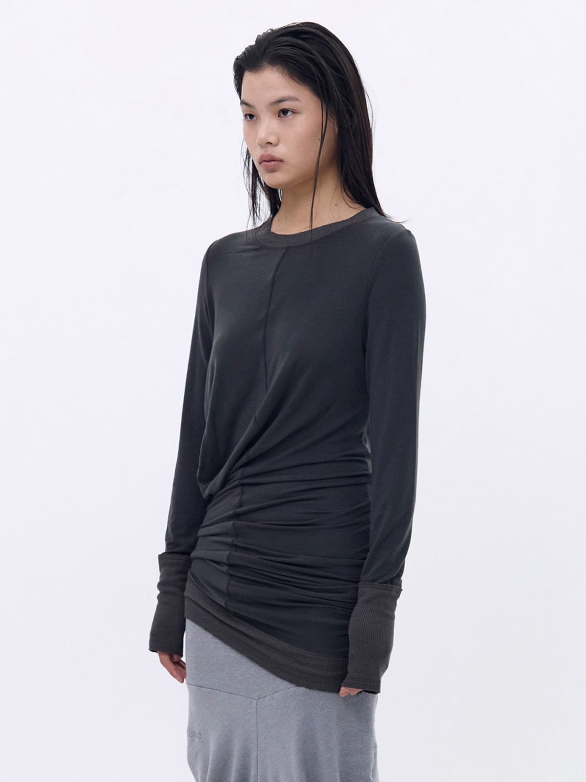 세릭(CERRIC) Long Sleeve Wave Dress _ Charcoal